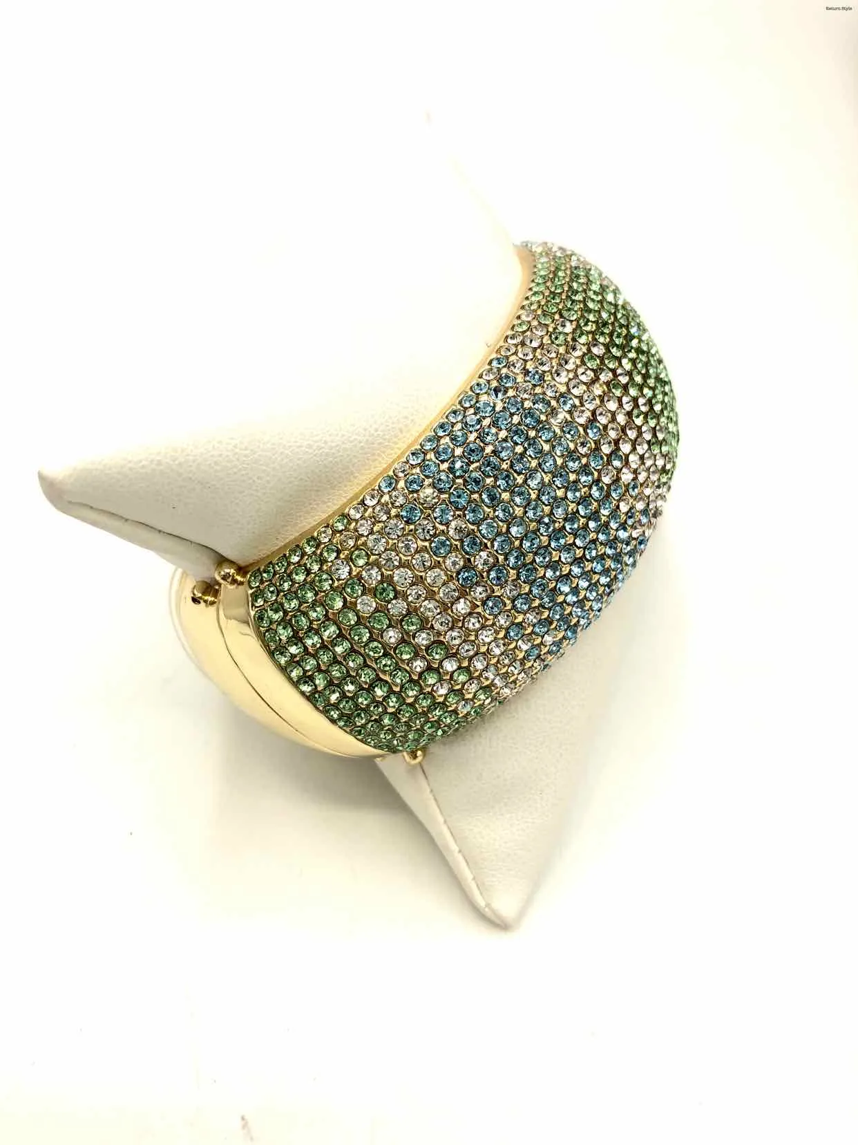 AKKAR Green Blue & Pink Crystal Hinged Bangle Bracelet