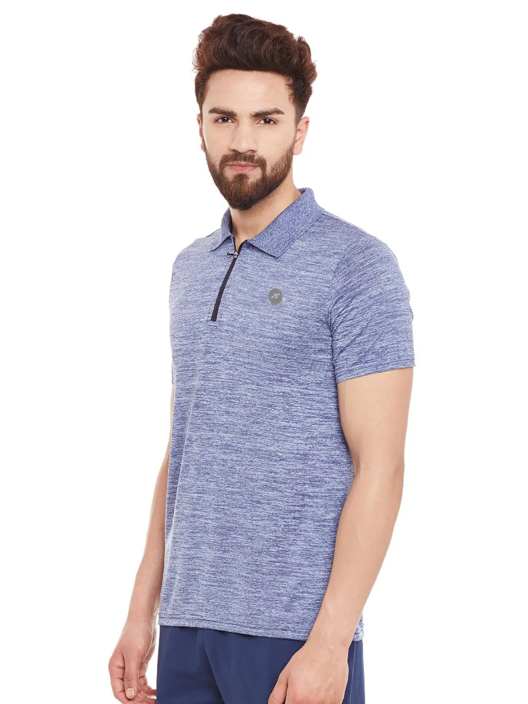 Alcis Men Blue Self-Design Polo Collar T-shirt