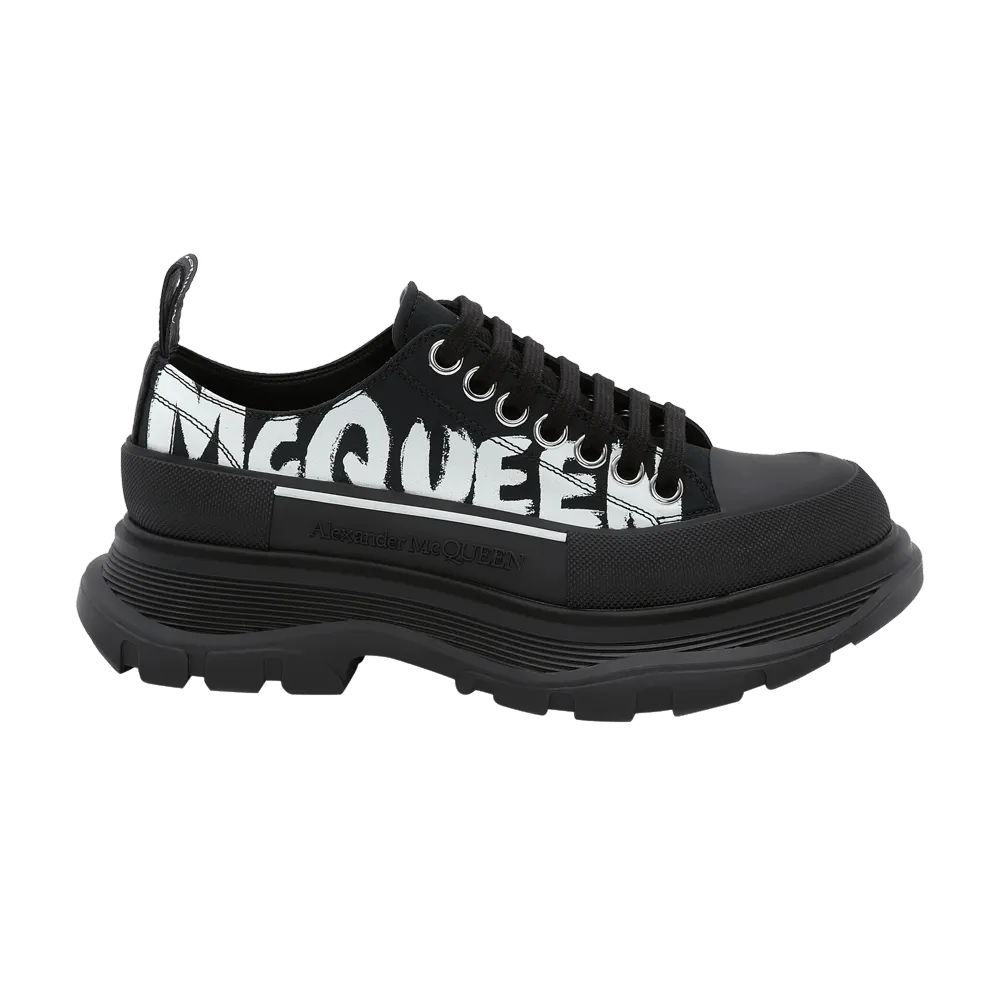 Alexander McQueen Wmns Tread Slick Lace Up Low 'McQueen Graffiti Logo - Black'