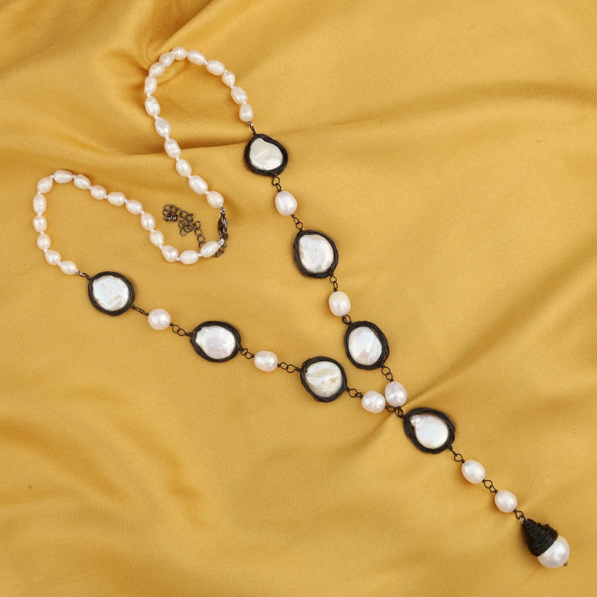 Alyssa Long Black Wired Fresh Water Pearl Necklace