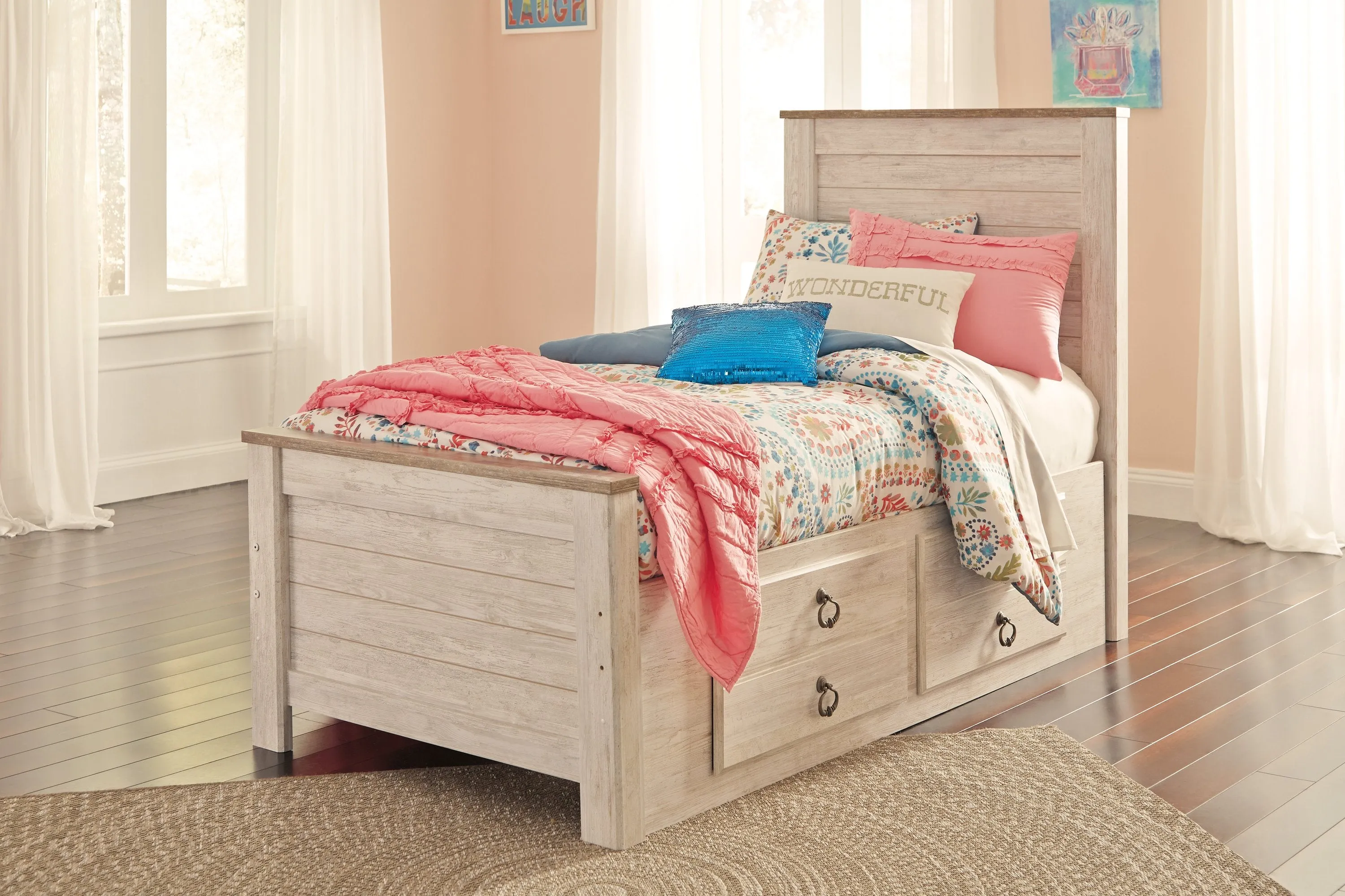 Ambewadi Whitewash 2pc Bedroom Set With Twin Storage Bed