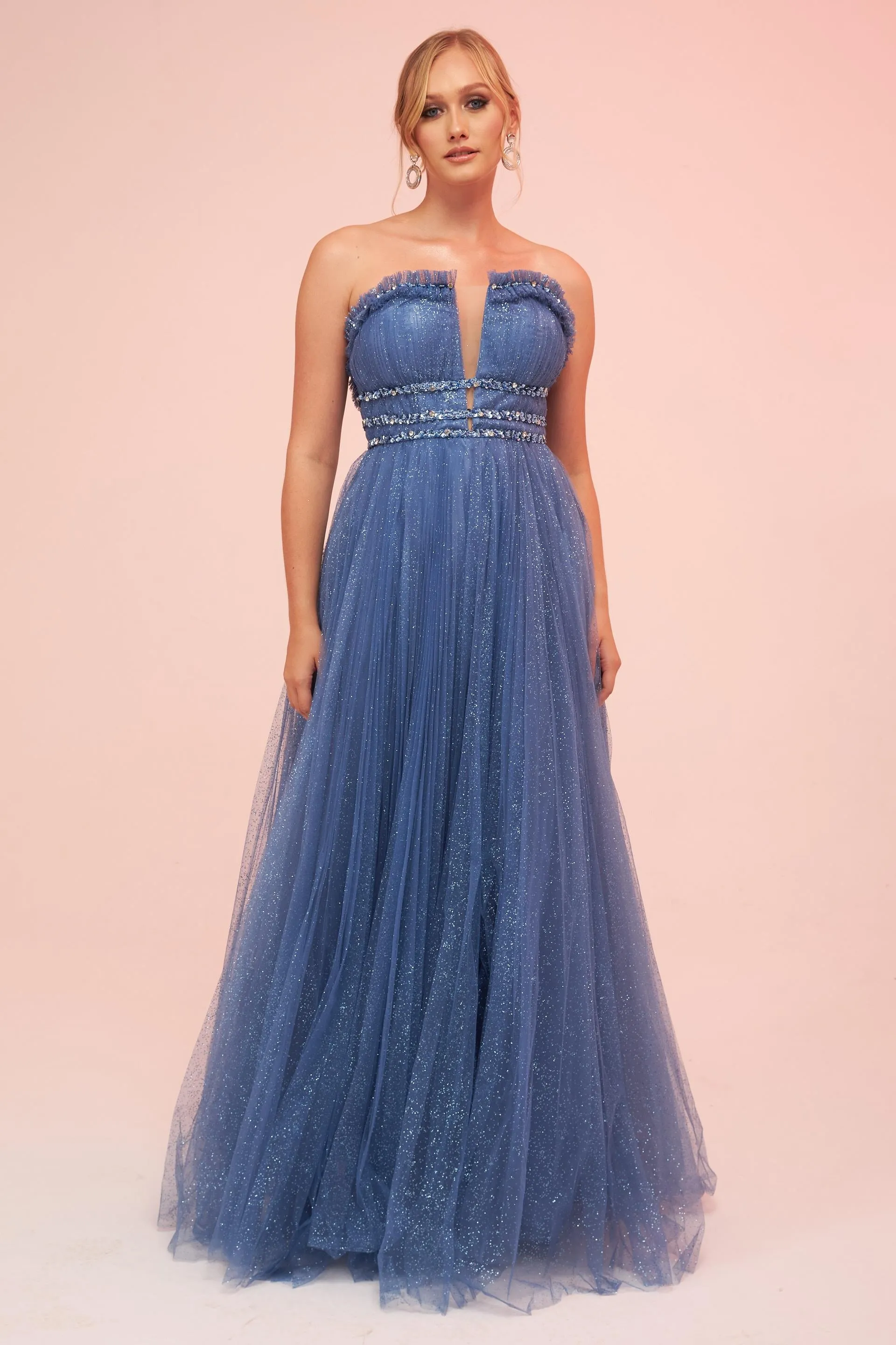 Angelino Indigo Strapless Backless Tulle Engagement Dress