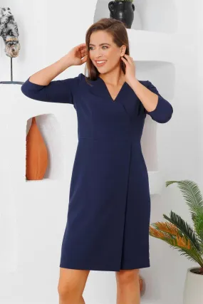 Angelino navy blue pancakes half arm big size evening dress dress