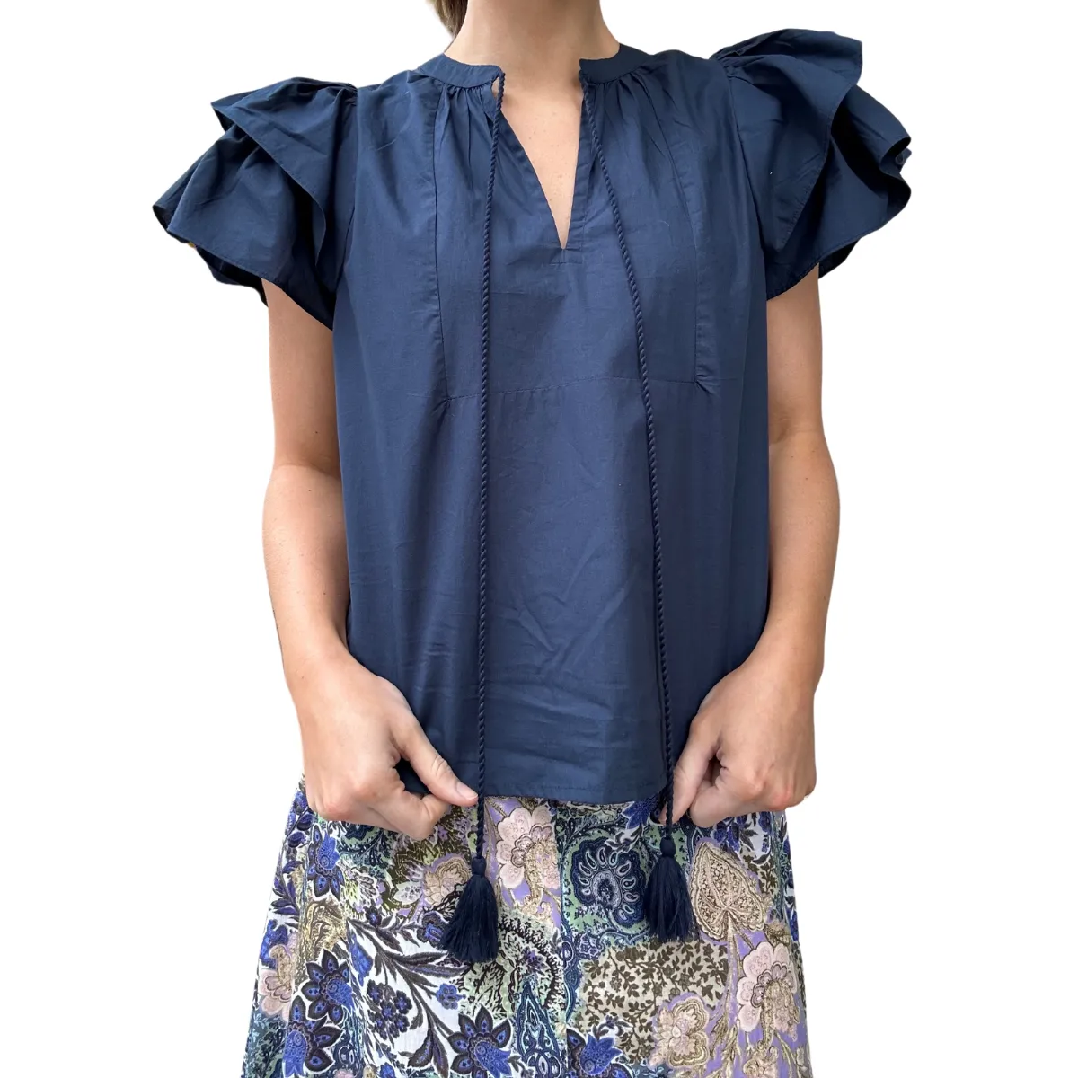 Anna Cate Poplin Gabriel Top - Navy