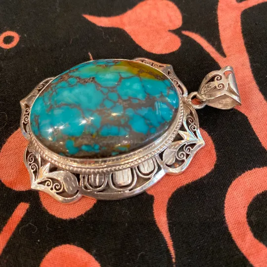 Antique Turquoise Pendant, Vintage Style Necklace, Silver Pendant, Women Jewelry, Crystal Pendant, Rare Turquoise Neck Piece