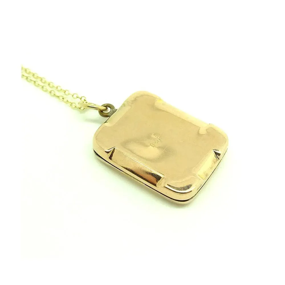 Antique Victorian 9ct Rose Gold Rectangular Engraved Locket Necklace