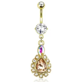 Apricot Cubic Zirconia Teardrop Navel Ring with Gold Plating