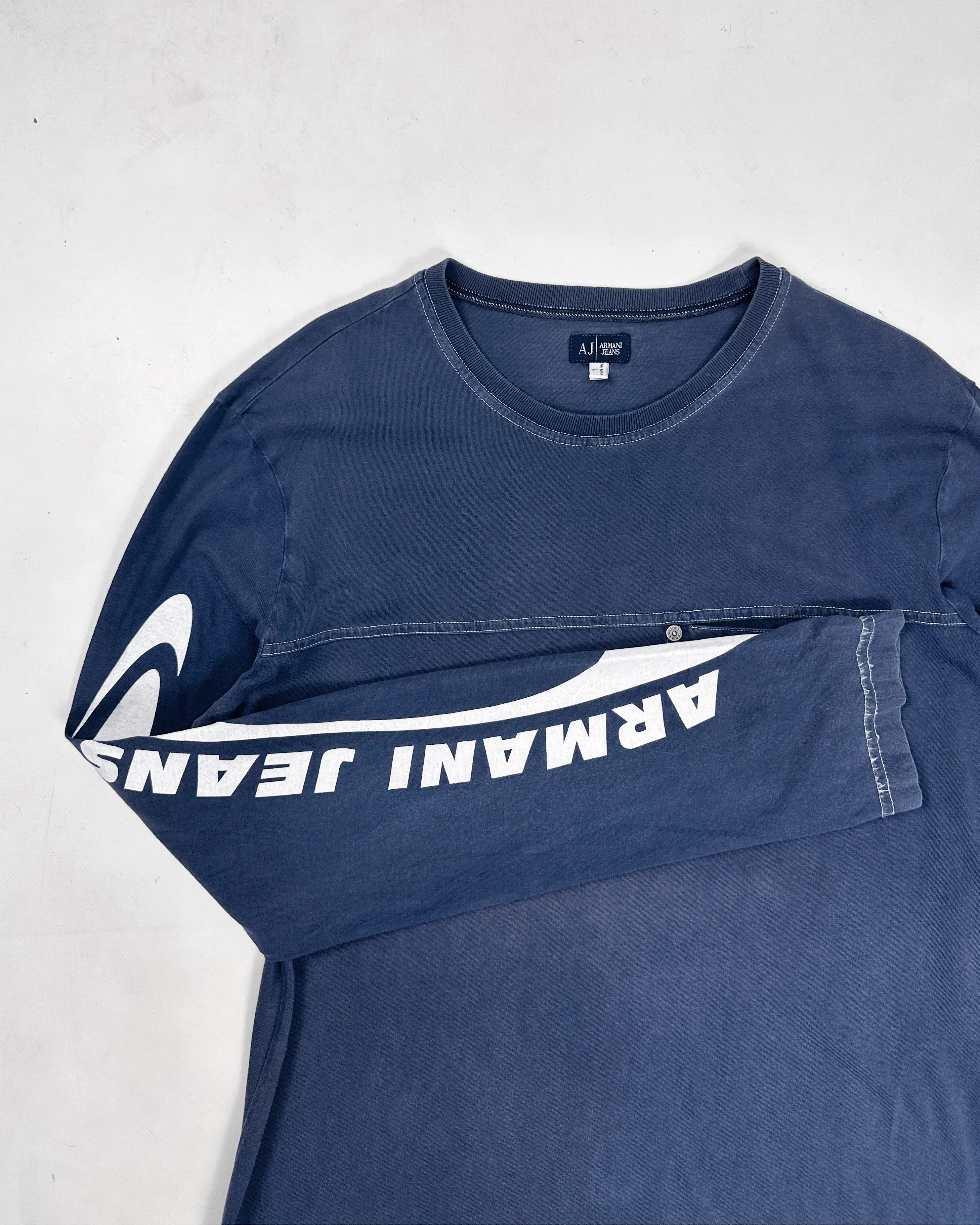 Armani Printed Logo Sleeve Faded Blue Tee 2000's