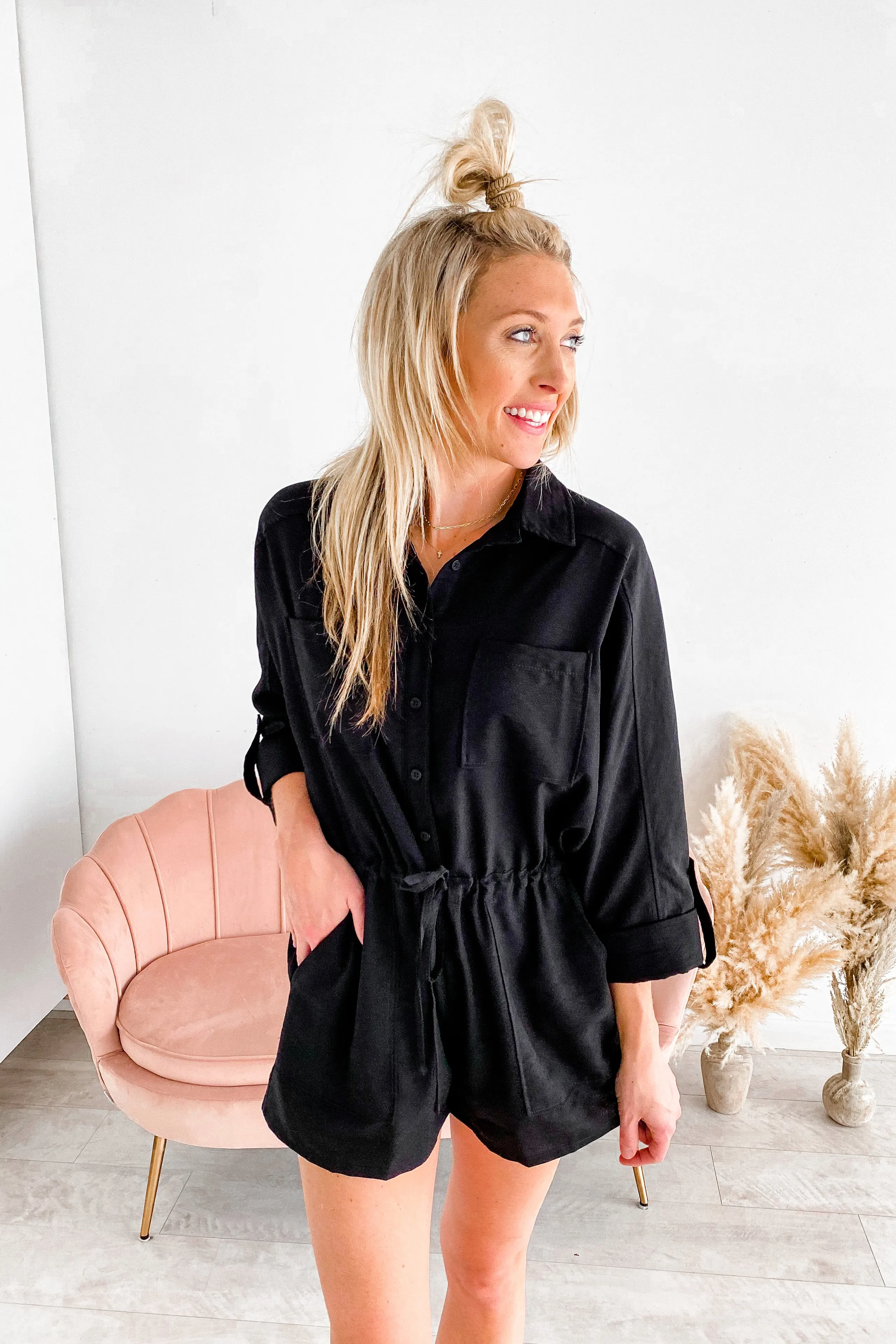 Ashlyn Black Tie Waist Romper