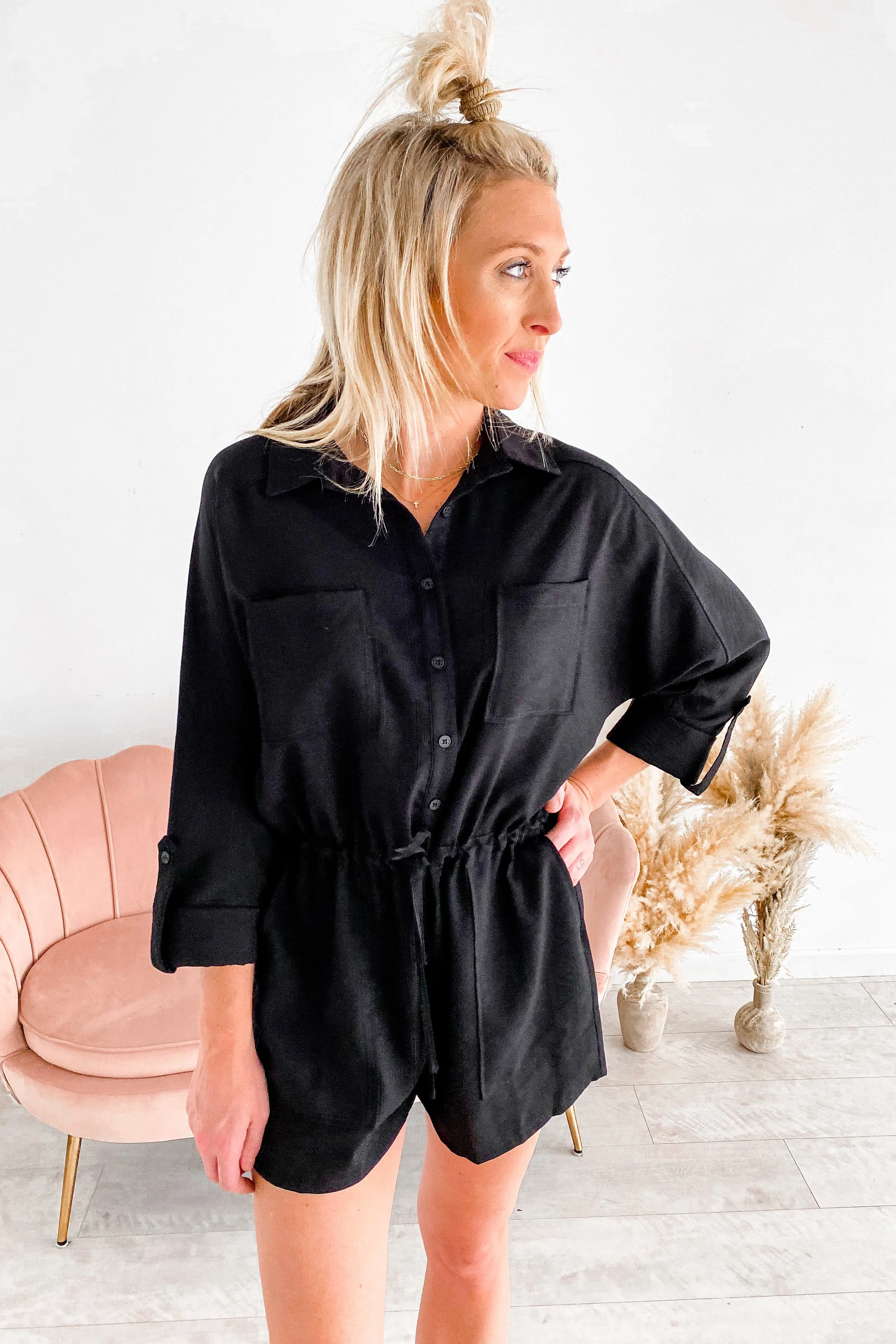 Ashlyn Black Tie Waist Romper