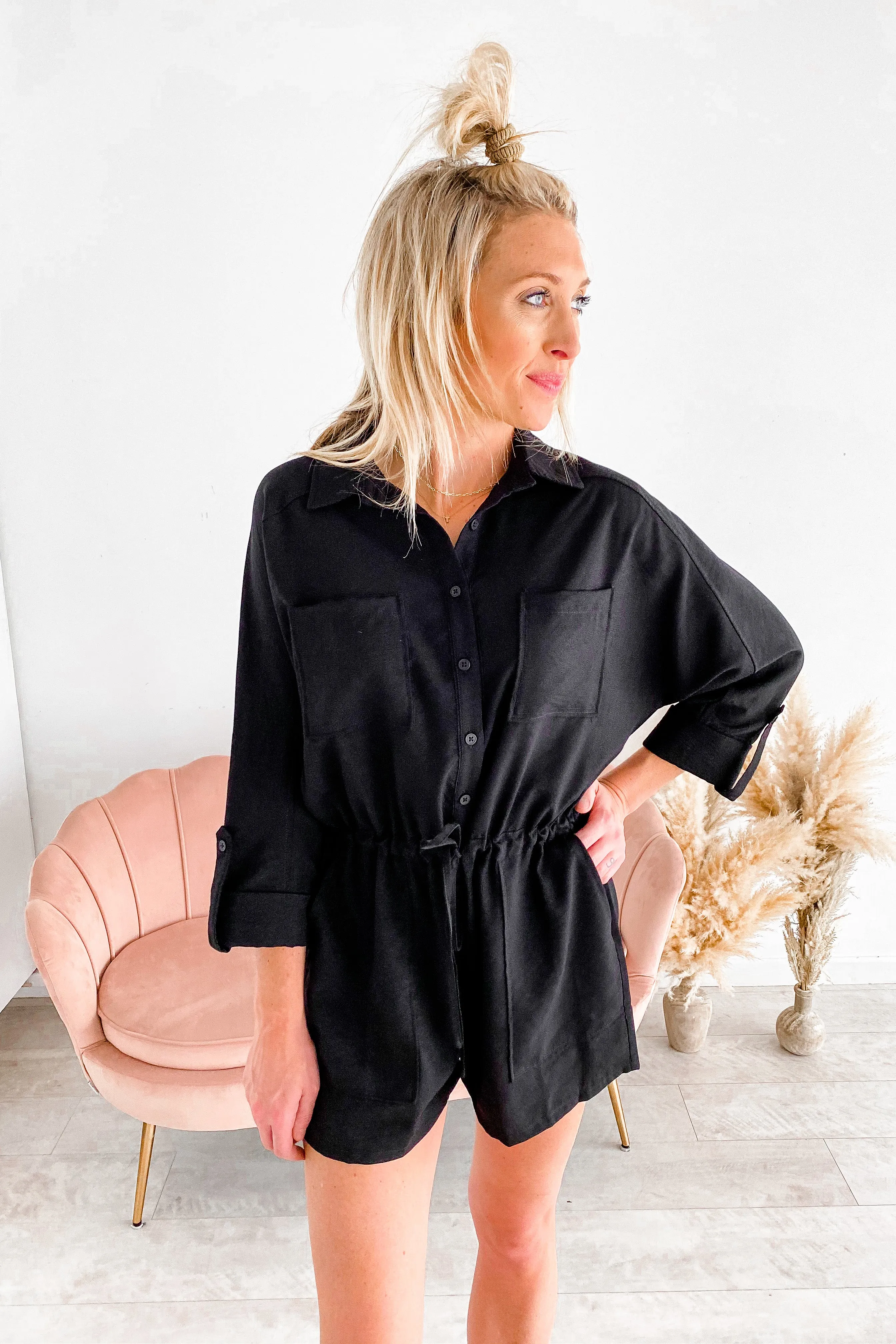 Ashlyn Black Tie Waist Romper