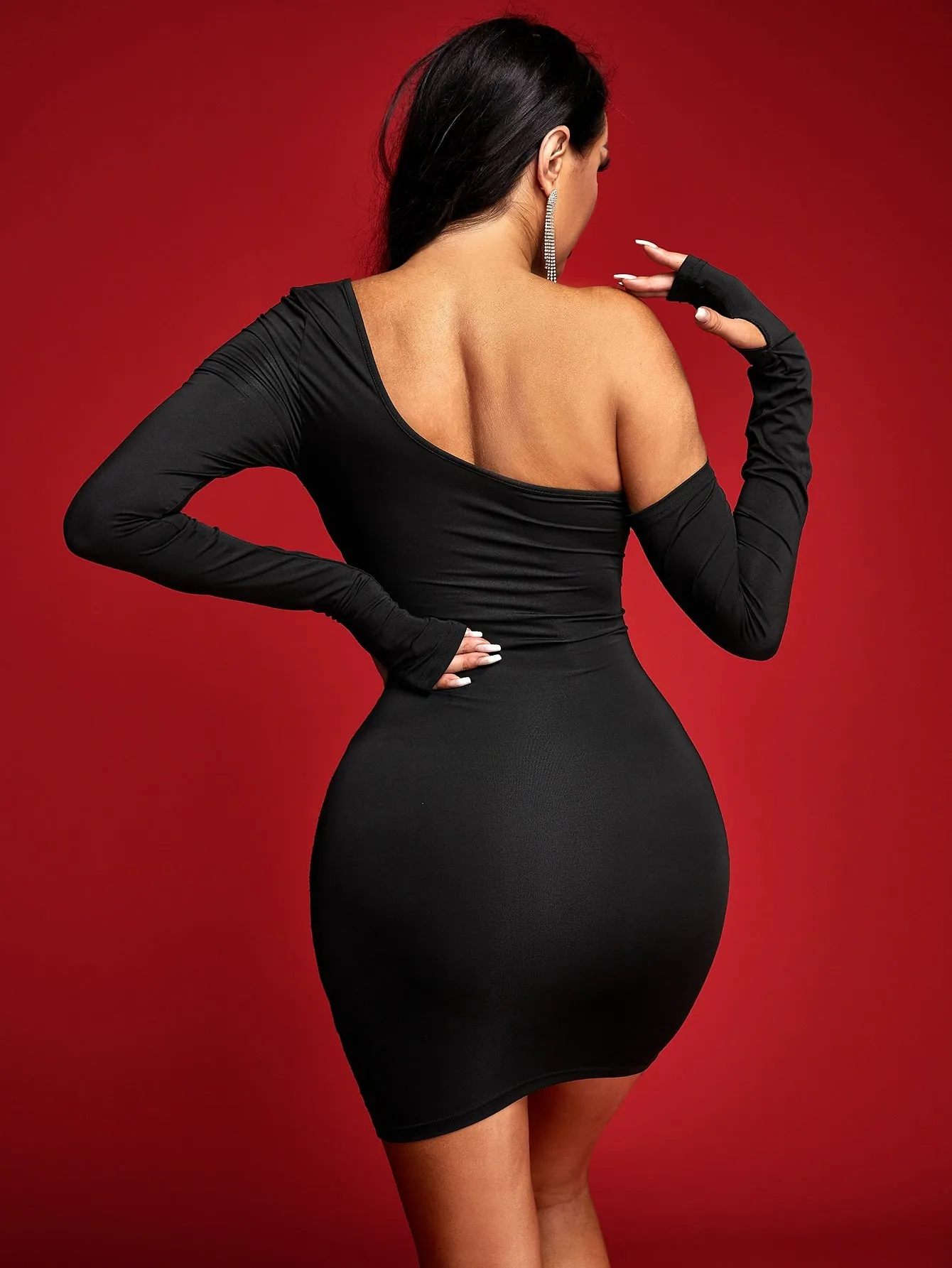 Asymmetric Neck Cut Out Bodycon Dress