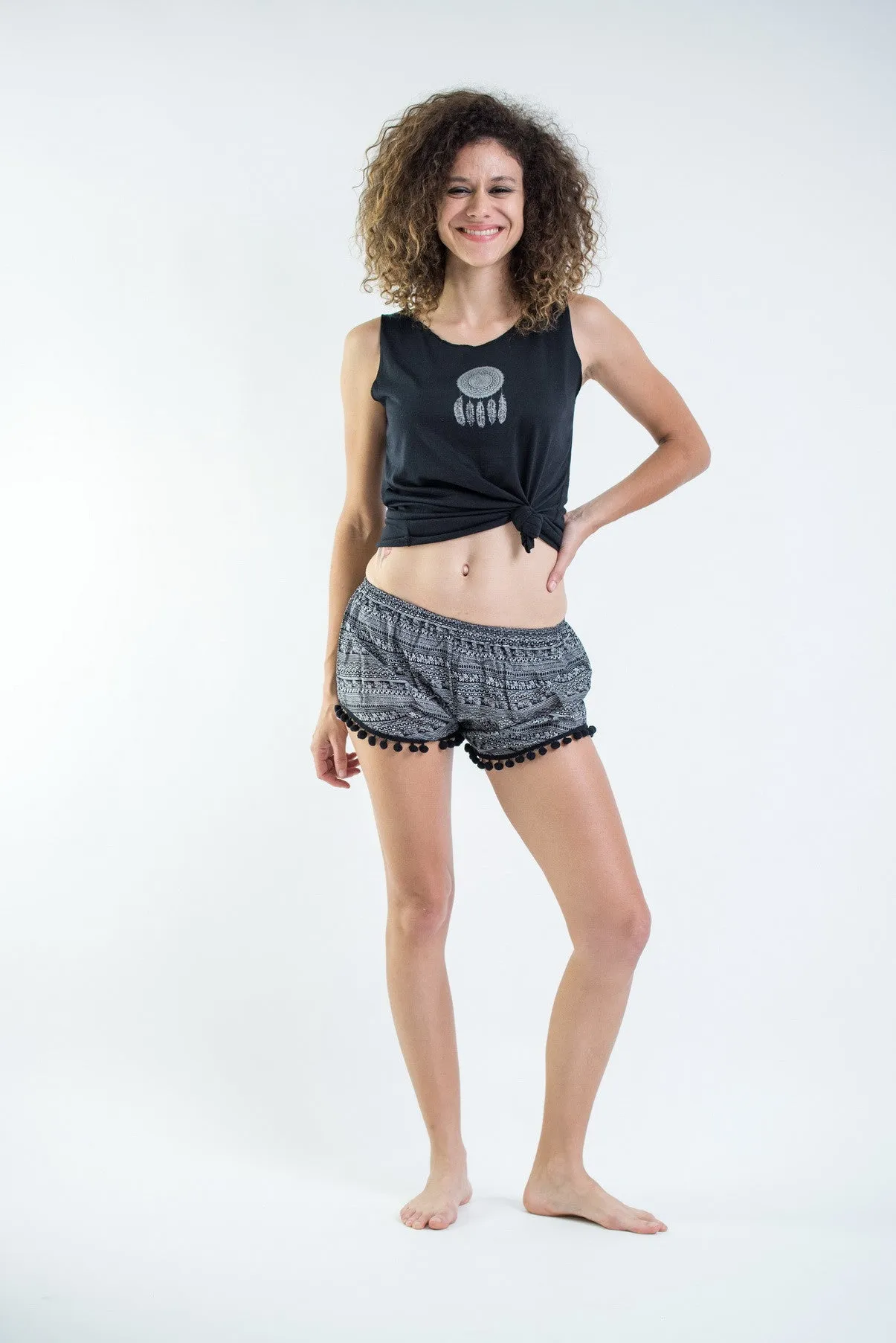 Aztec Stripes Pom Pom Shorts In Gray/Black