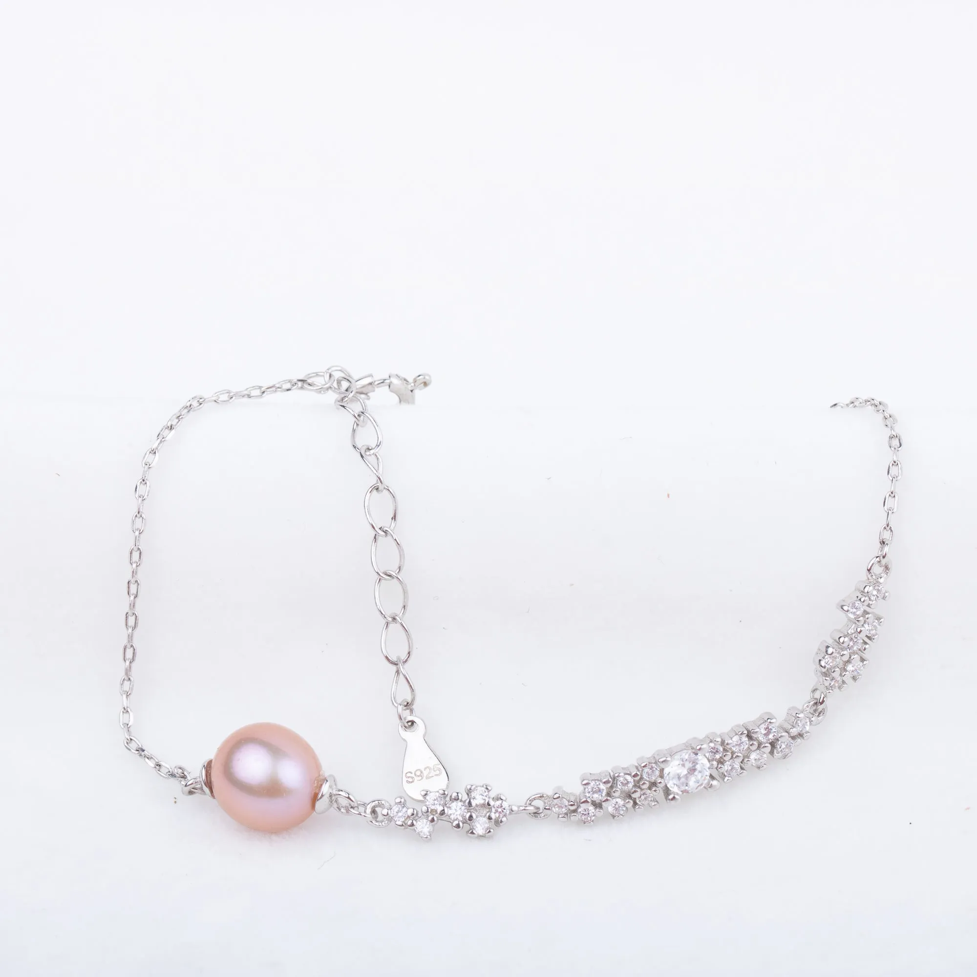 b010183 DIY 7-8mm Natural Freshwater pearl bracelet accessory 925 sterling silver adjustable chain bracelet for women