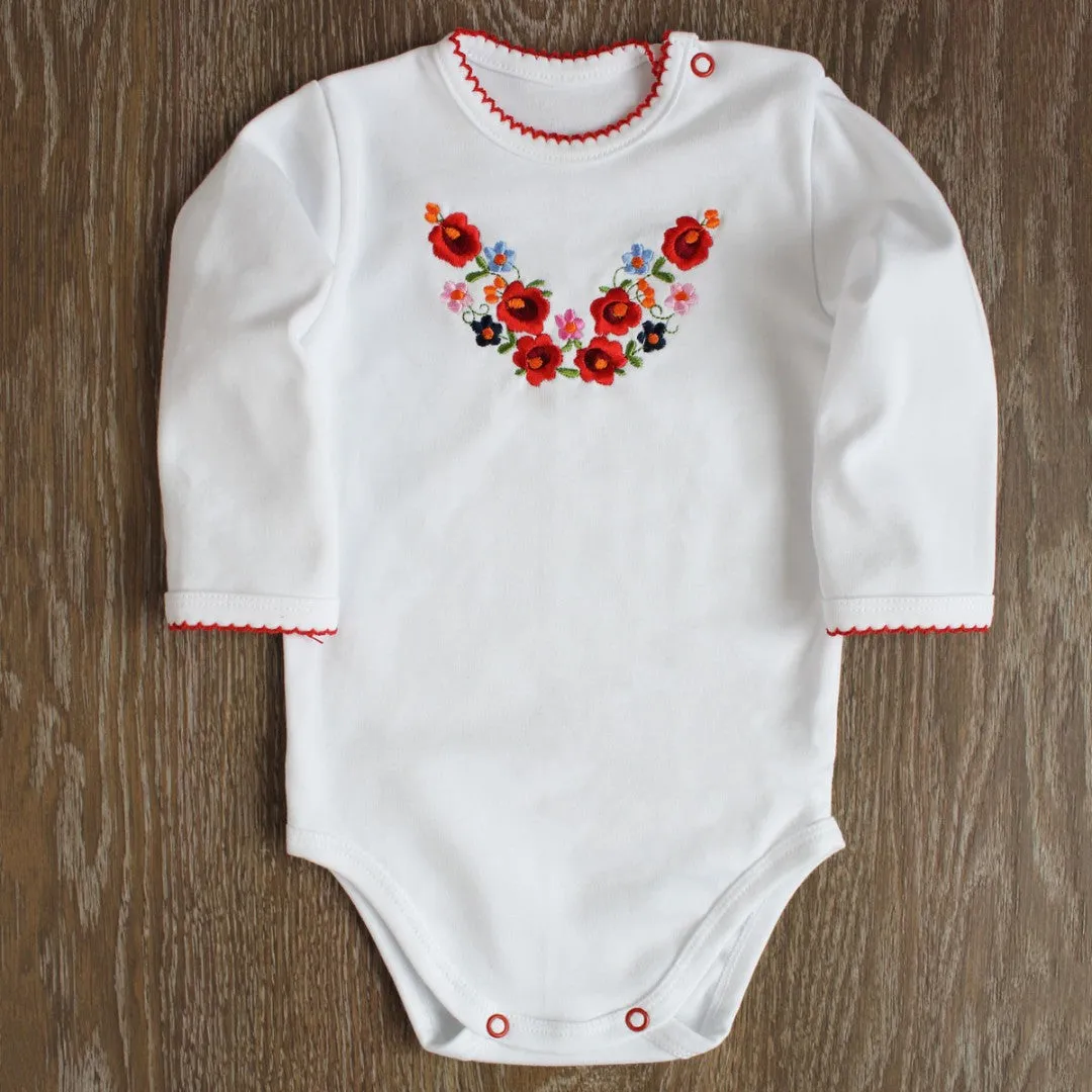 Baby Long Sleeve Onesie- Red Flowers