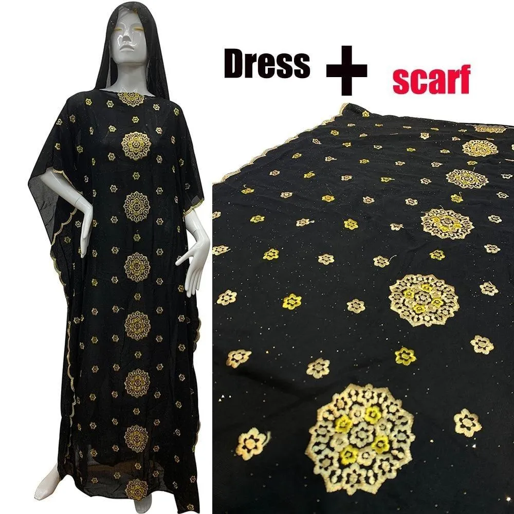 Bangladesh Dubai Muslim Women's Black Colorful Beads Loose Abaya Dress