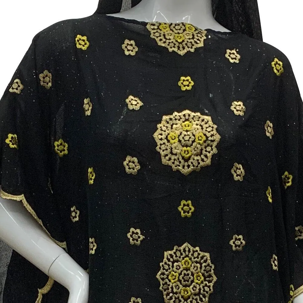 Bangladesh Dubai Muslim Women's Black Colorful Beads Loose Abaya Dress