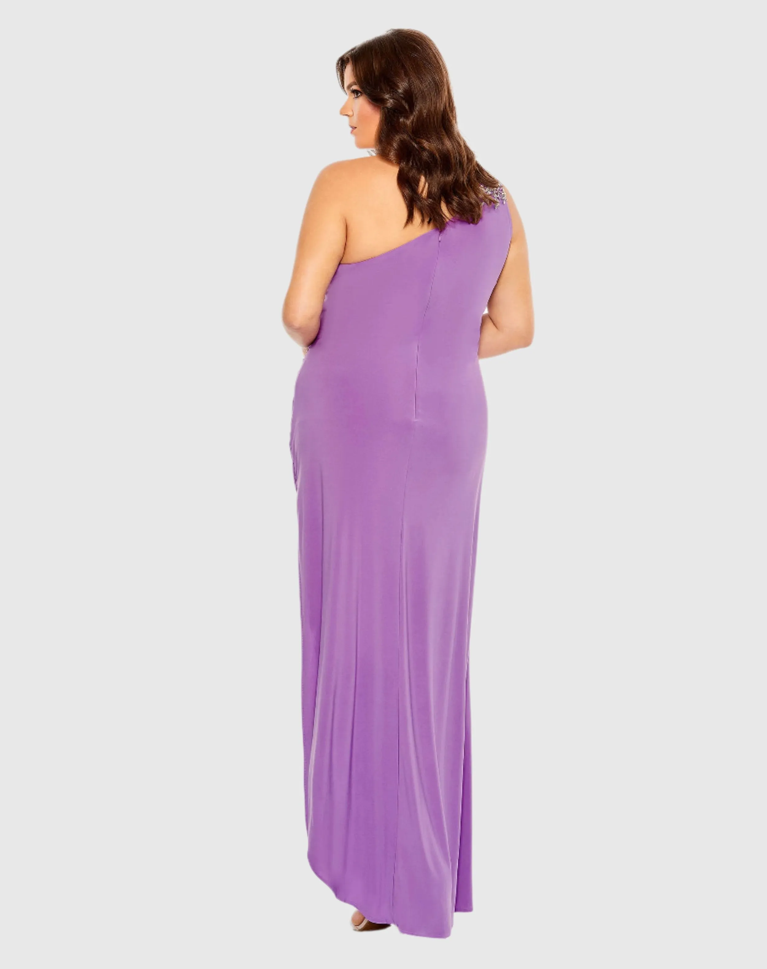 Beaded One Shoulder Draped Gown (Plus) - FINAL SALE