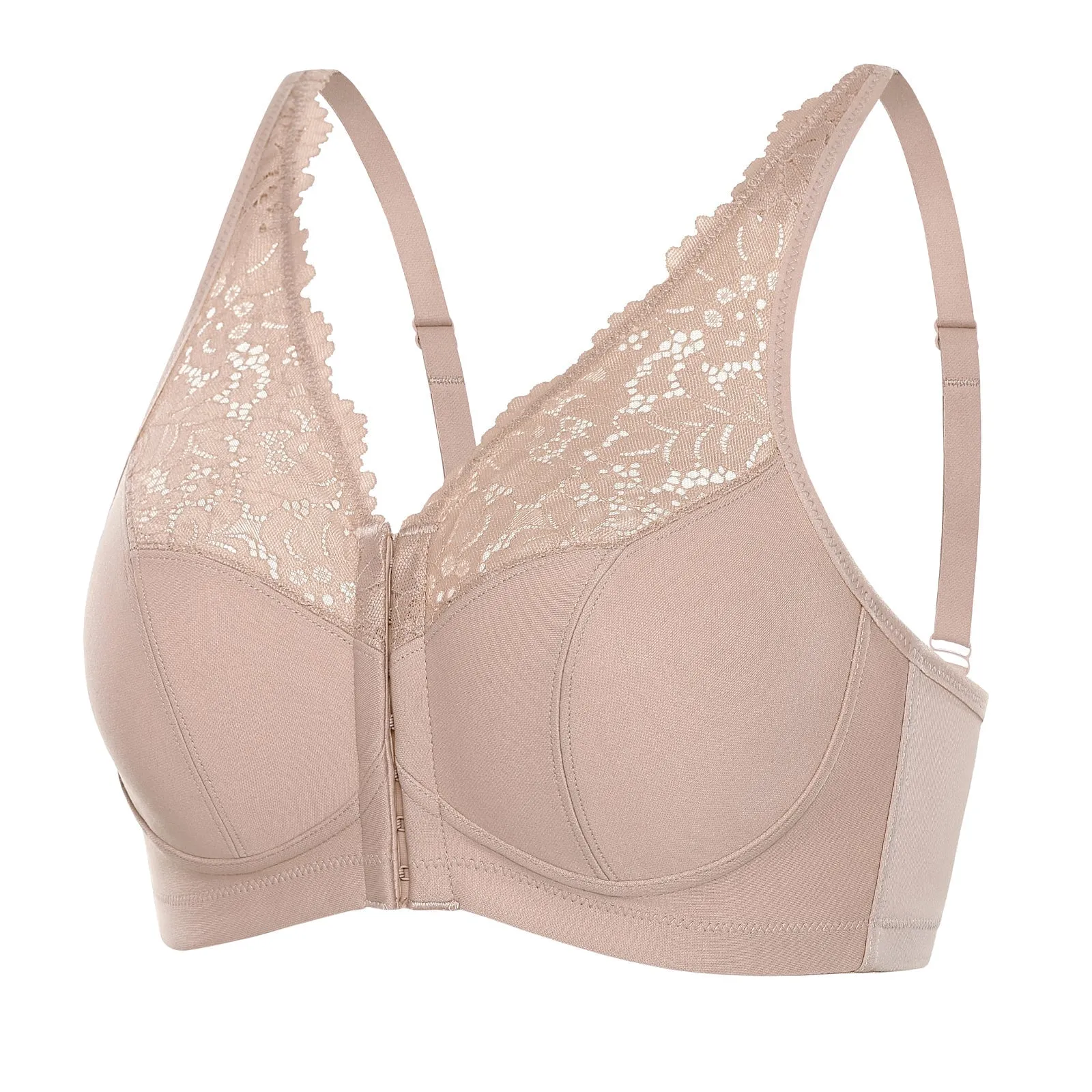 Beige Floral Lace Racerback Full Coverage Underwire Bra for Women