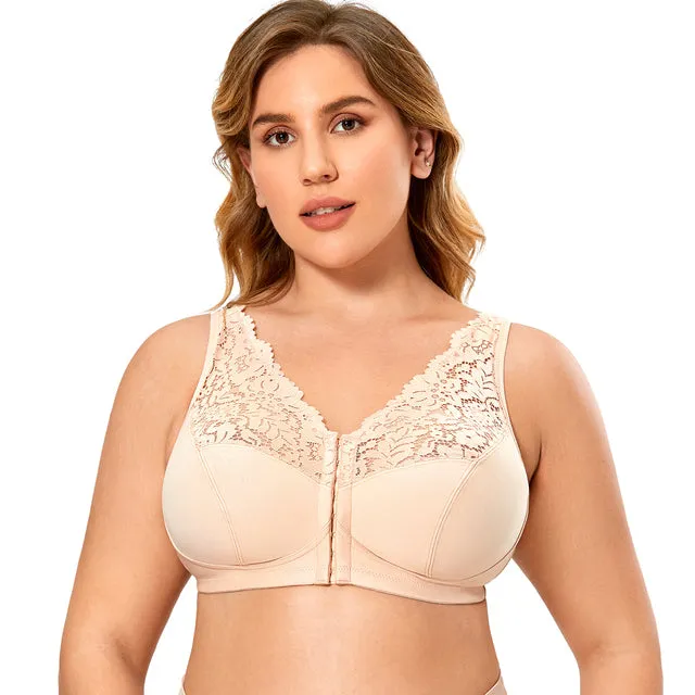 Beige Floral Lace Racerback Full Coverage Underwire Bra for Women