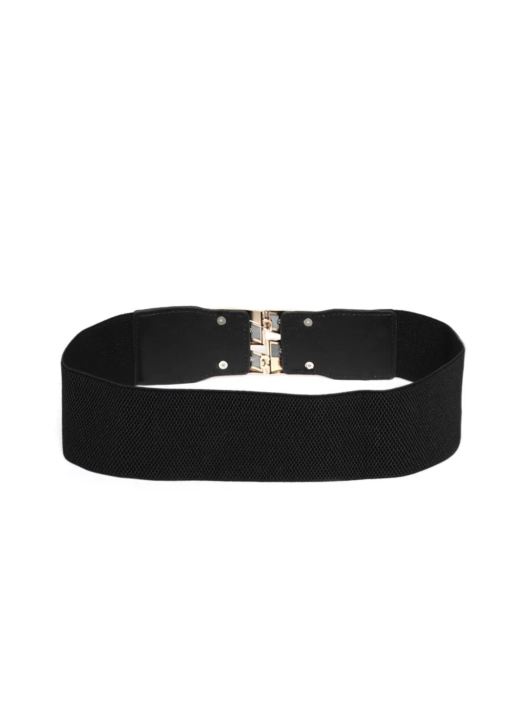 Berrylush Women Black Elastic Strap Buckle Hook Belt