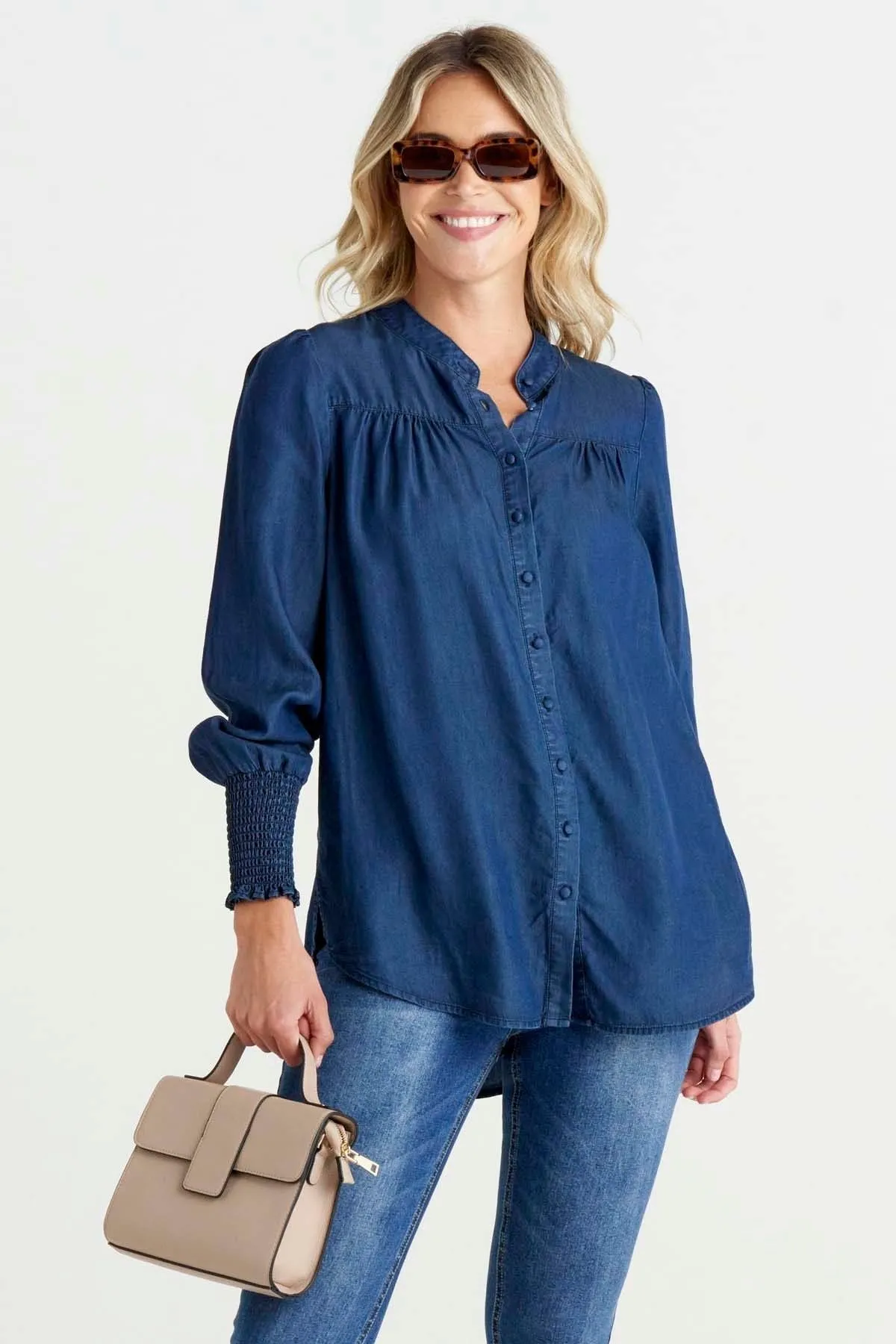 Betty Basics Alice Blouse in Blue Haze