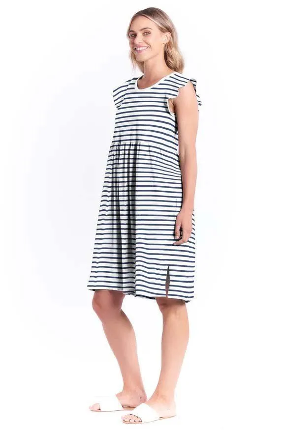 Betty Basics Frill Midi Dress in Blue White Stripe