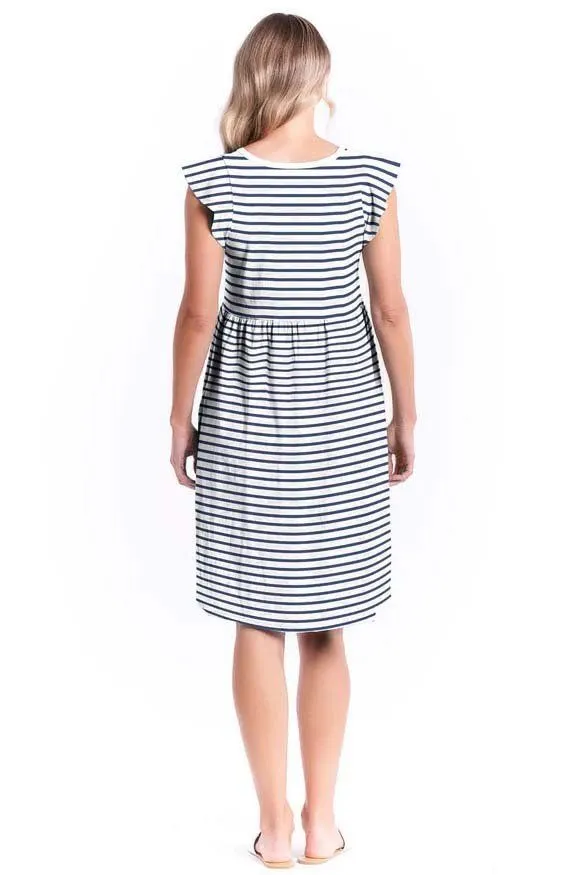 Betty Basics Frill Midi Dress in Blue White Stripe