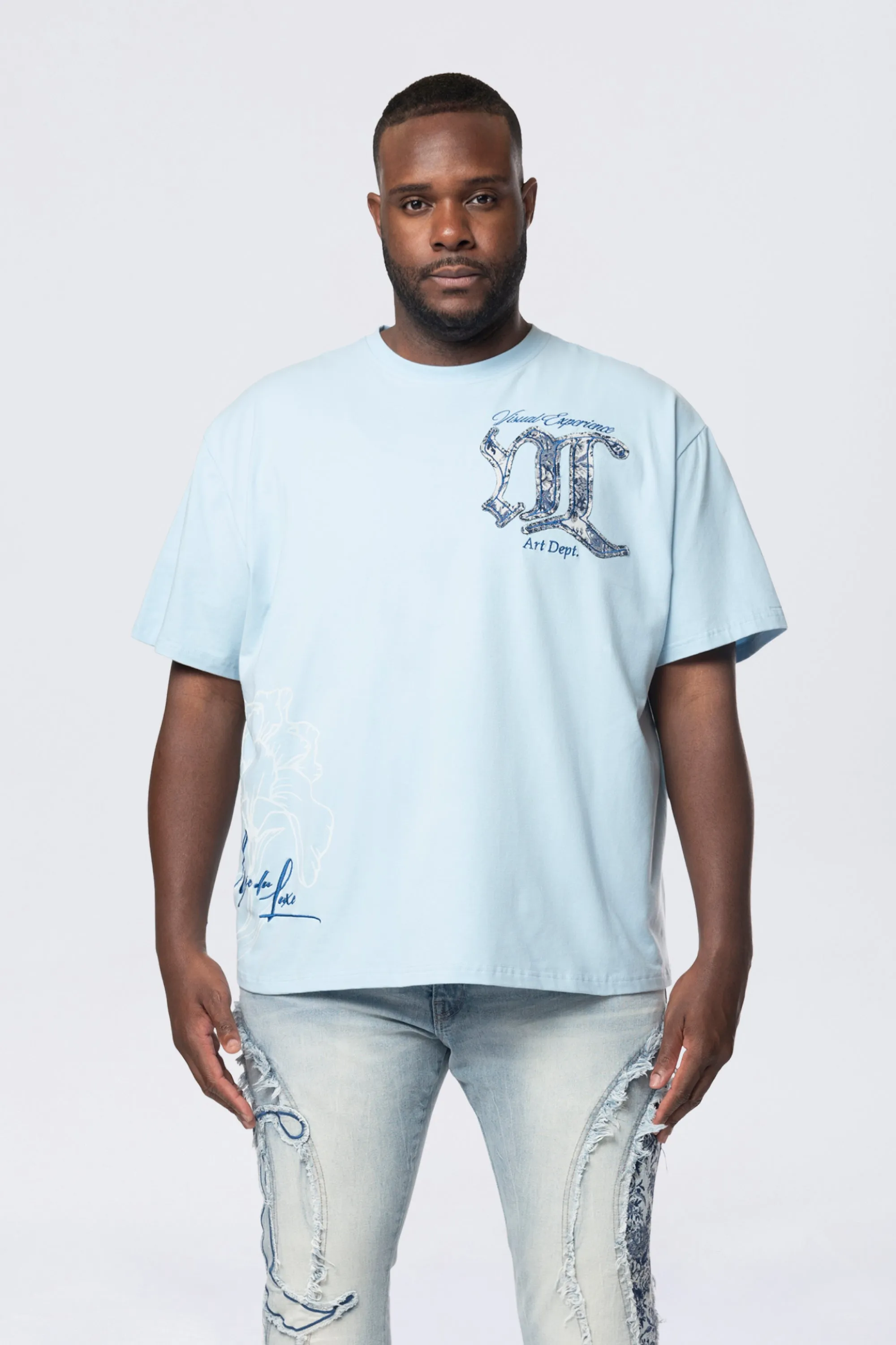 Big and Tall - Tapestry Patch SS Tee - Cerulean