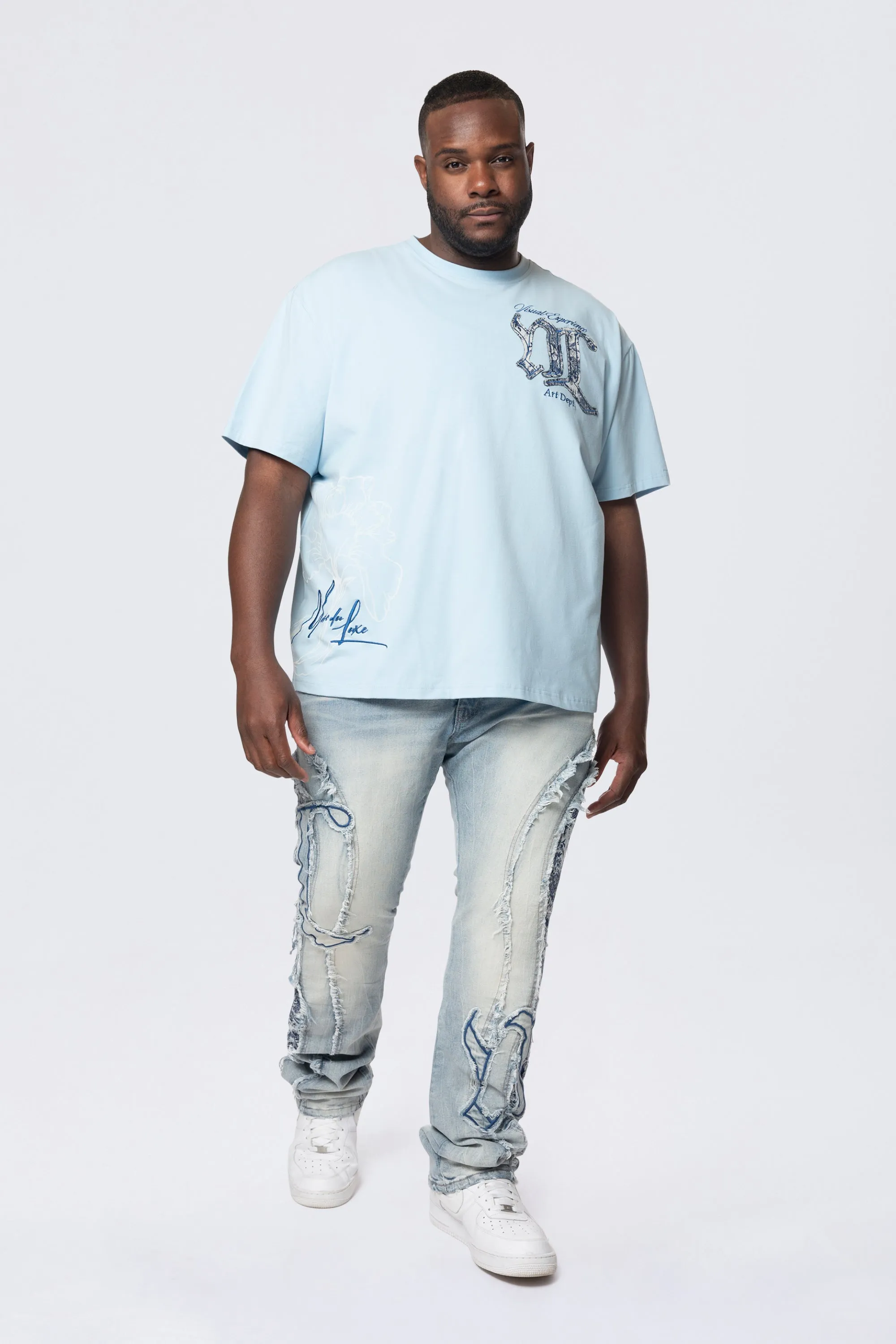 Big and Tall - Tapestry Patch SS Tee - Cerulean