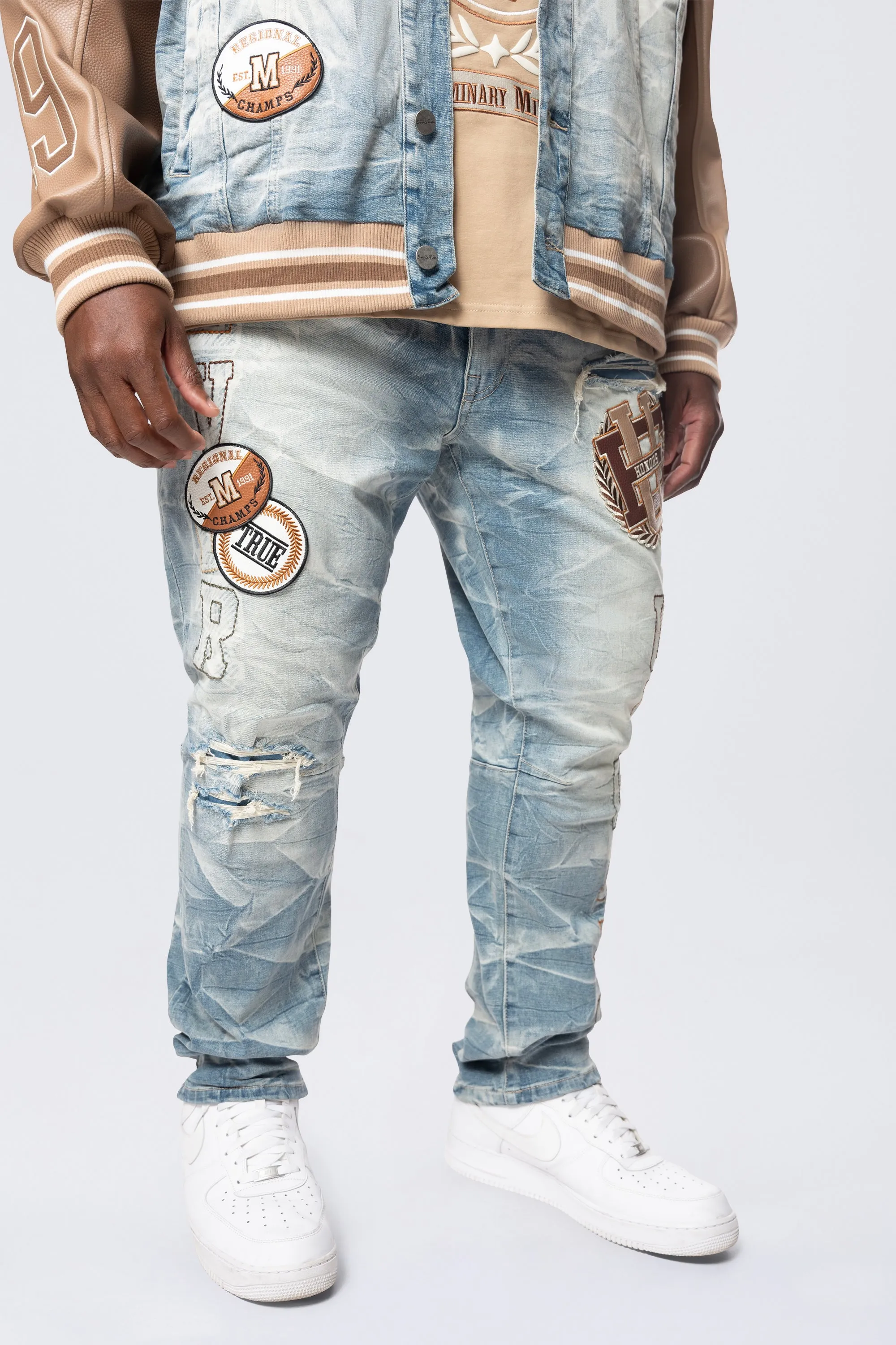 Big and Tall - Varsity Patch Jeans - Clyde Blue