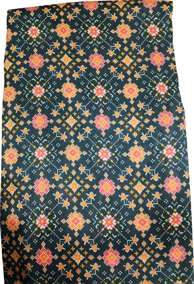 Black Digital Printed Tussar Silk Fabric ( 1 Mtr )