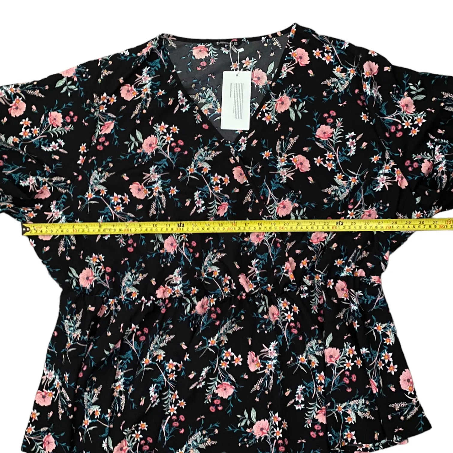 Bloomchic Black With Pink Floral Print Shirt Size 30 NEW