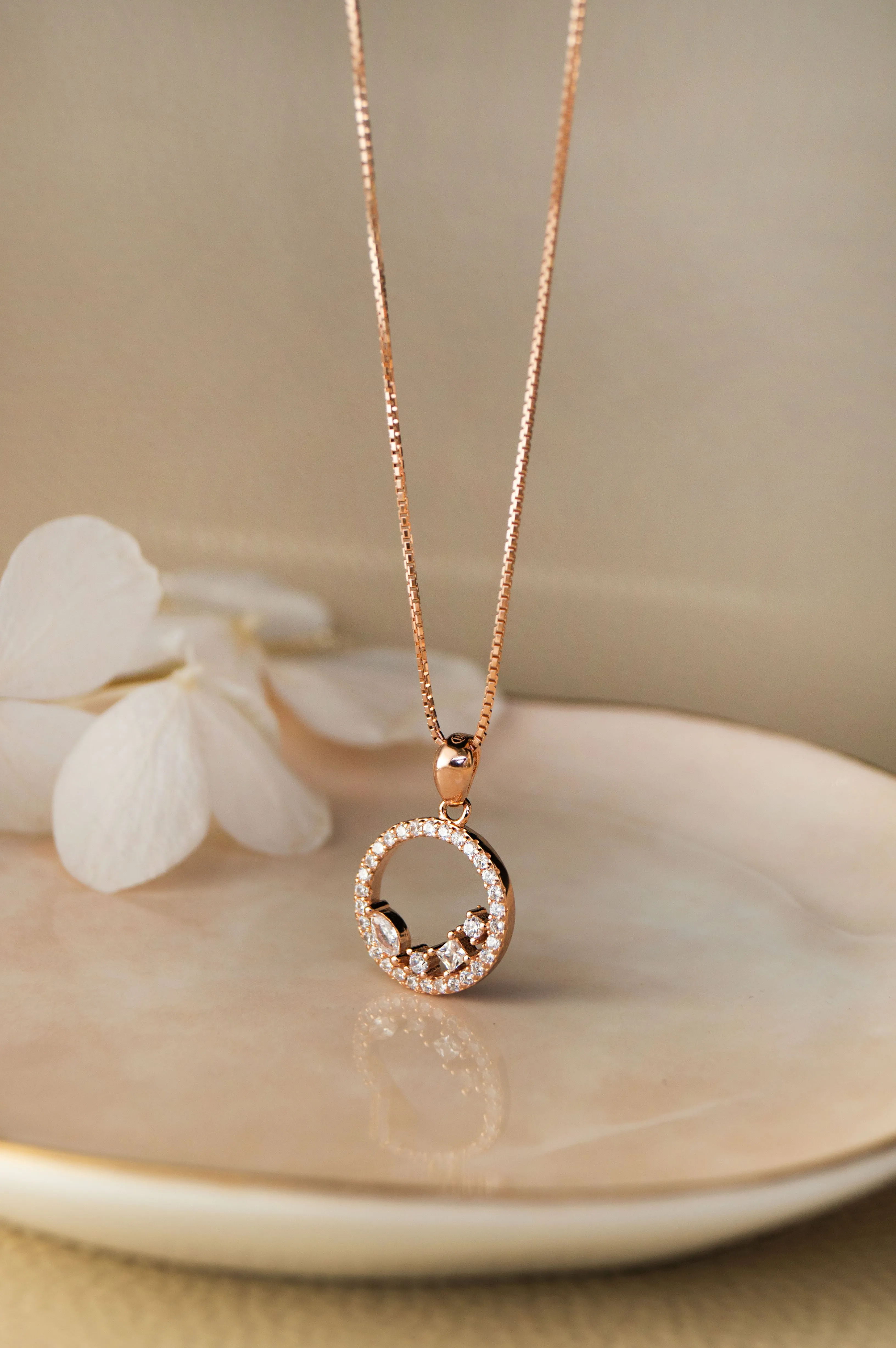 Blossom Circle Rose Gold Plated Sterling Silver Pendant Set