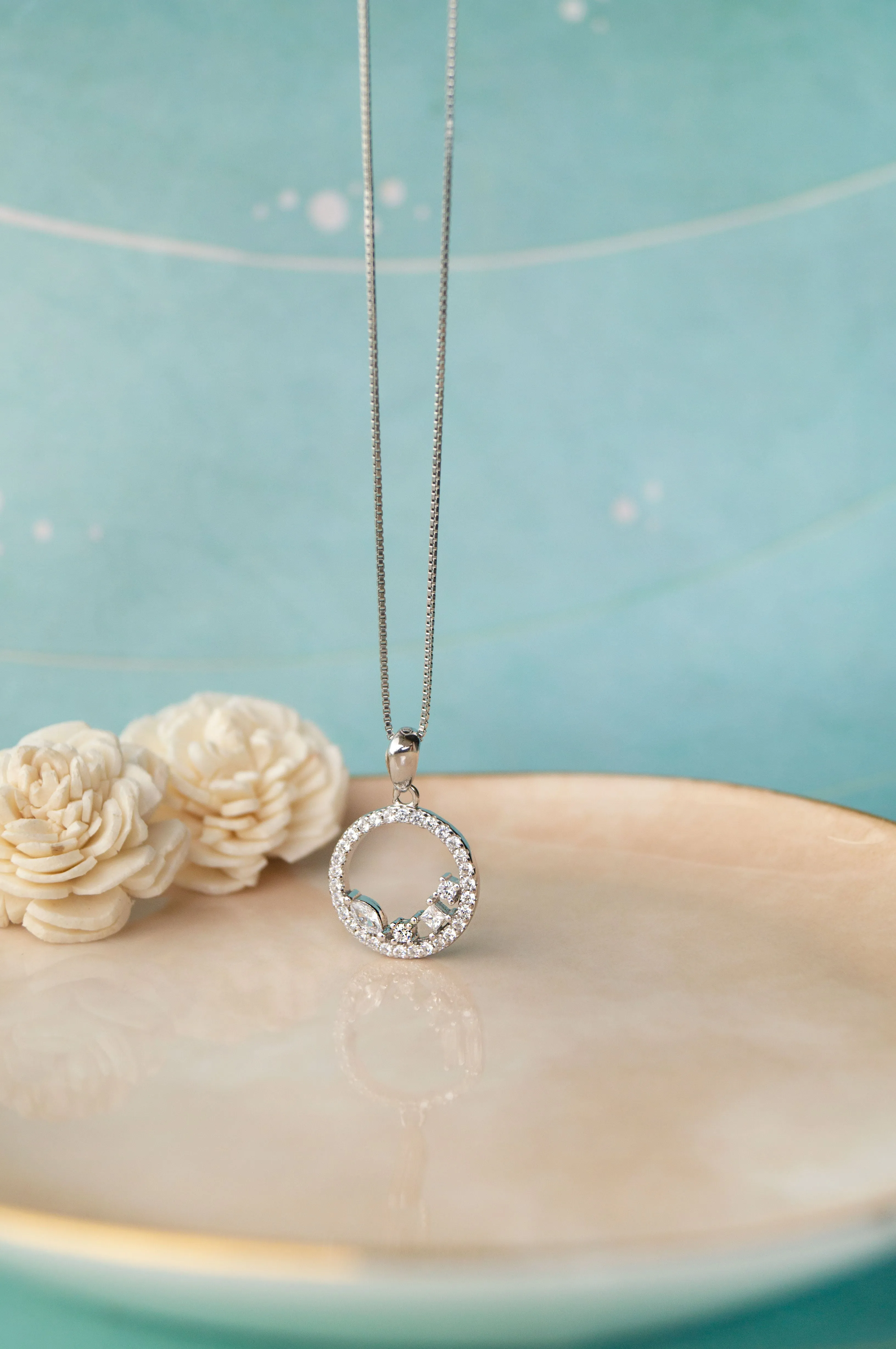 Blossom Circle Rose Gold Plated Sterling Silver Pendant Set