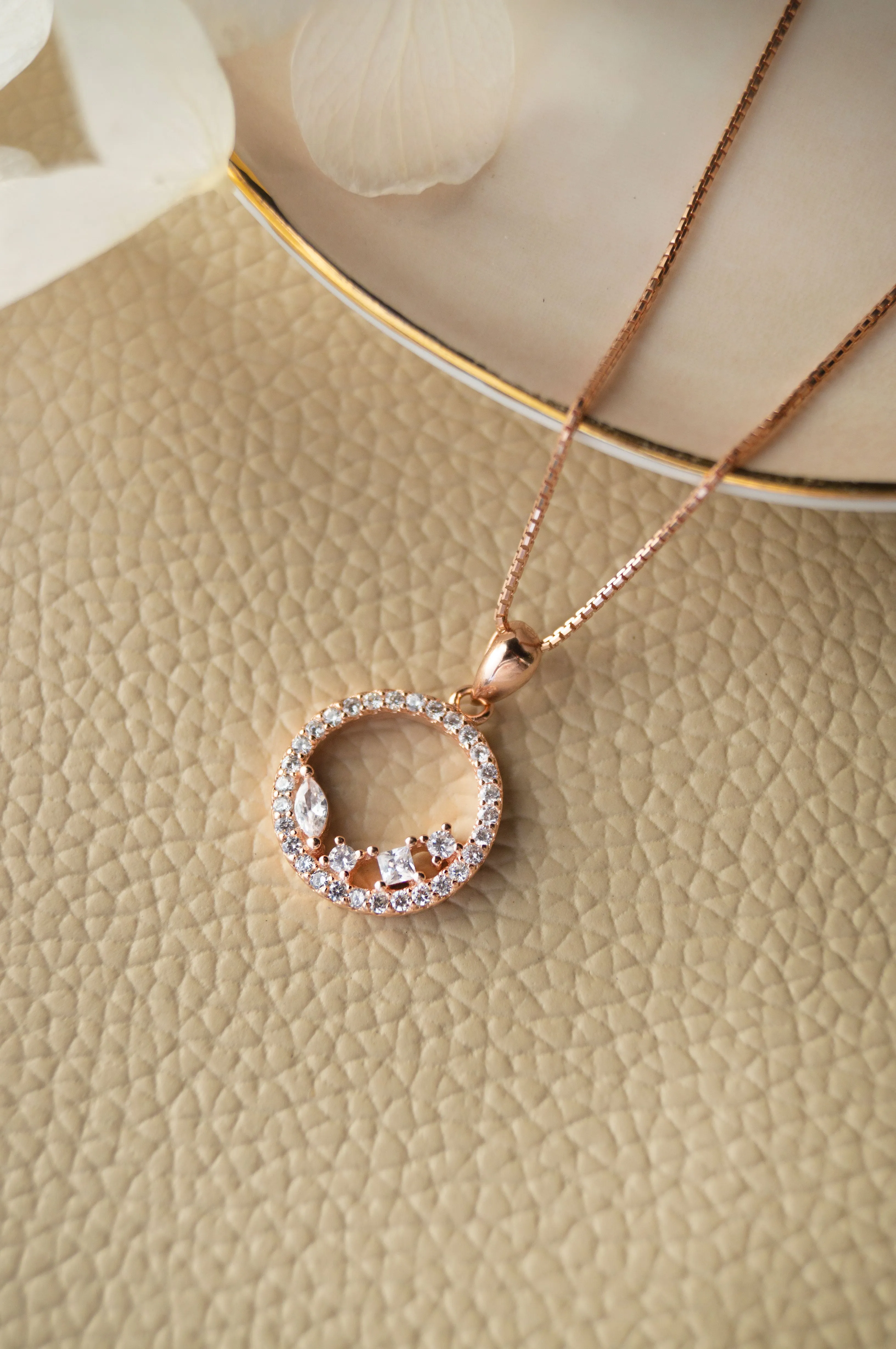 Blossom Circle Rose Gold Plated Sterling Silver Pendant Set