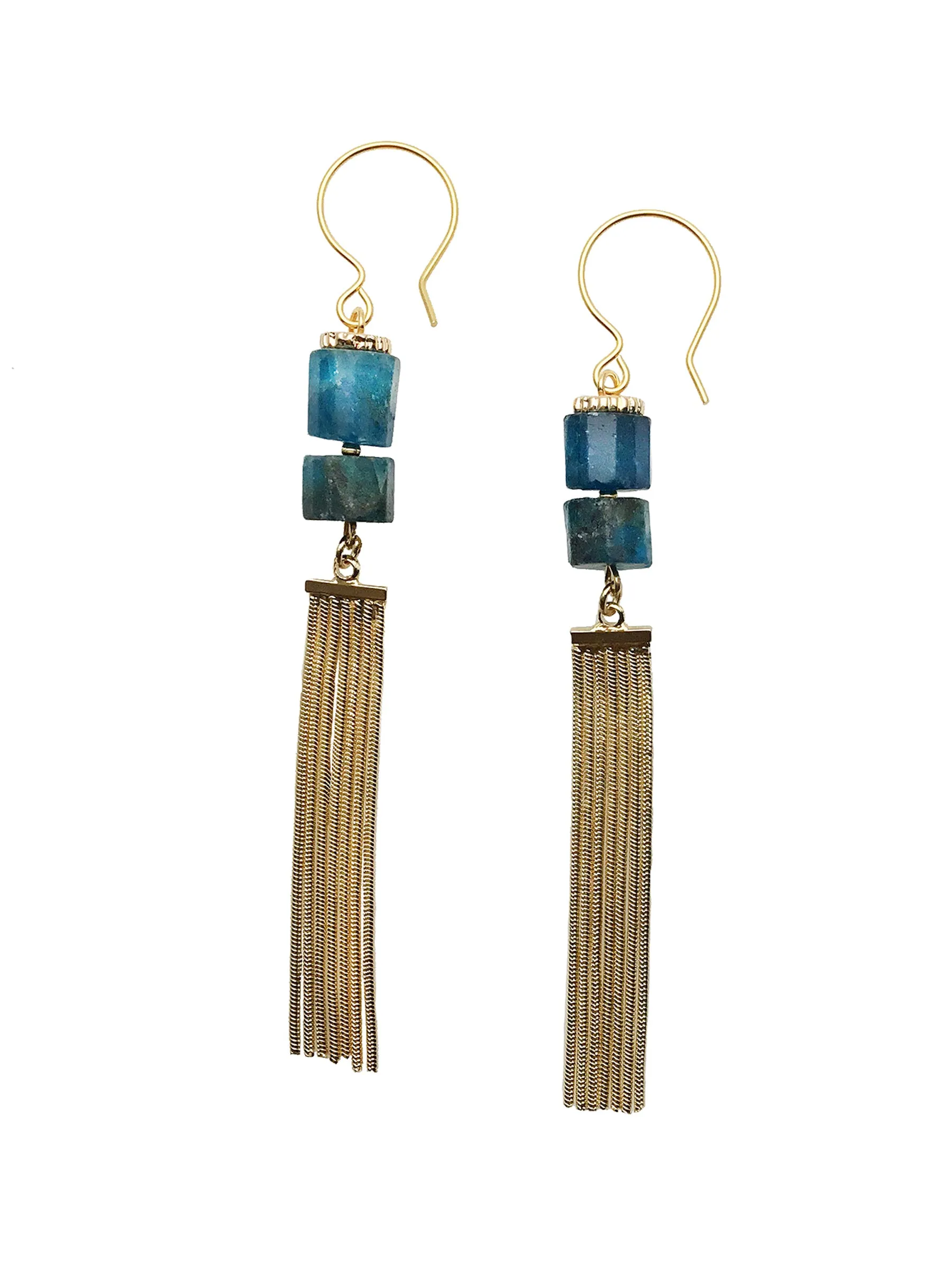 Blue Apatite With Tassel Earrings CE021