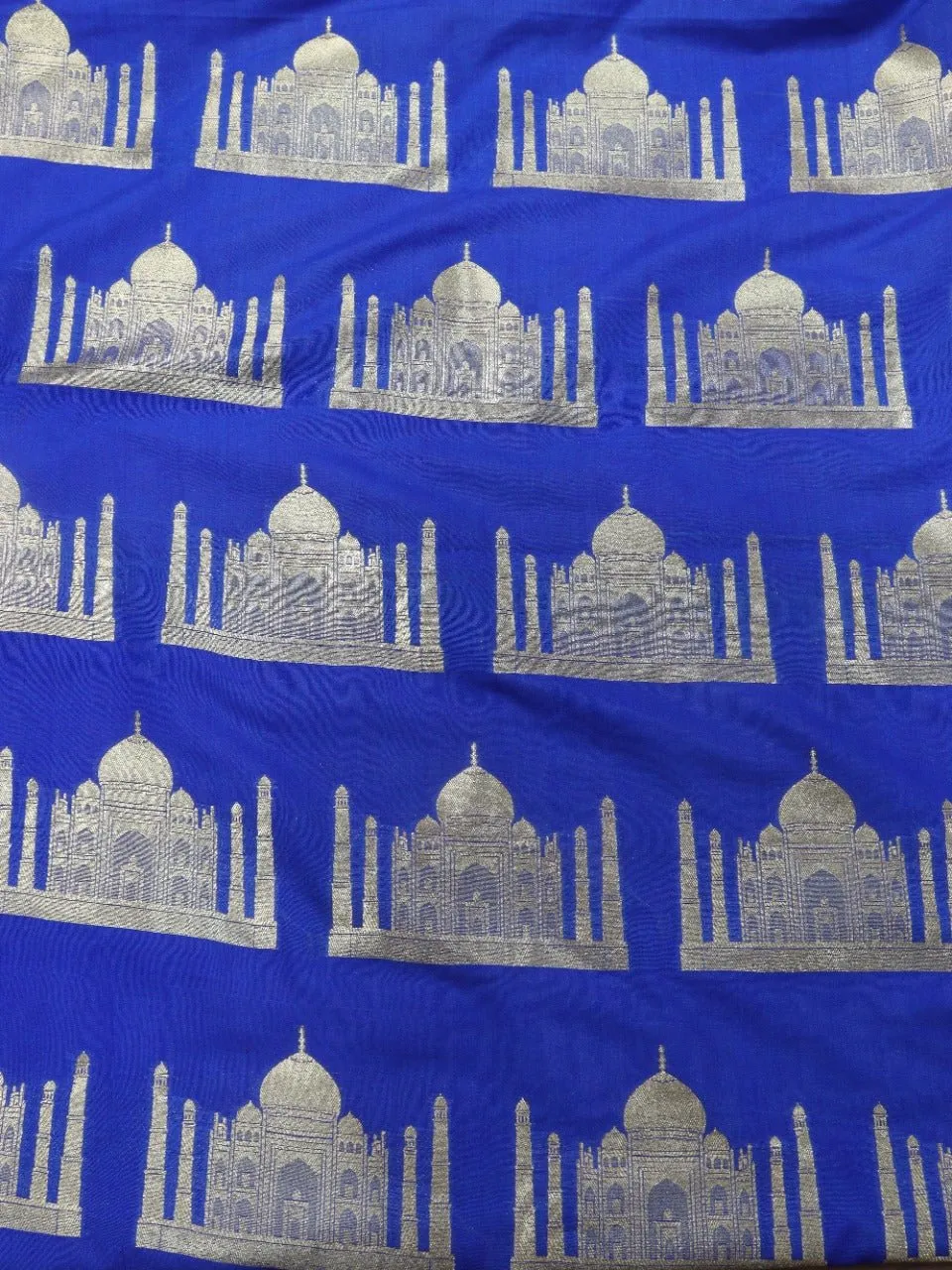 Blue Banarasi Silk Taj Mahal Design Fabric ( 1 Mtr)