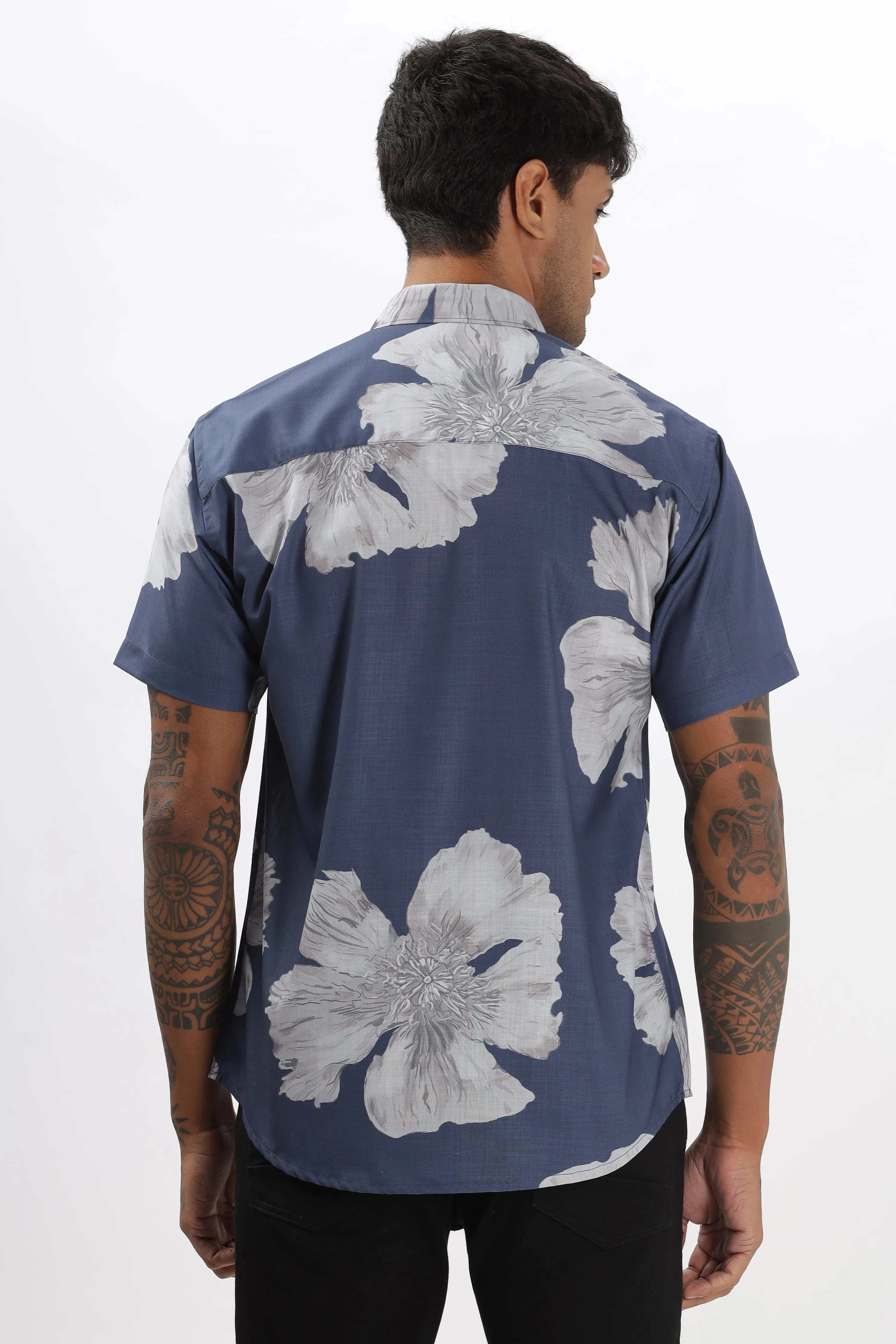 Blue big flower printed shirt