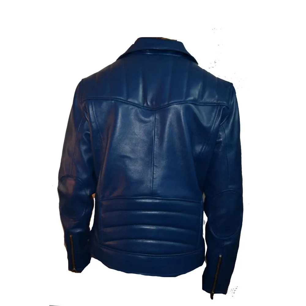 Blue biker style leather jacket