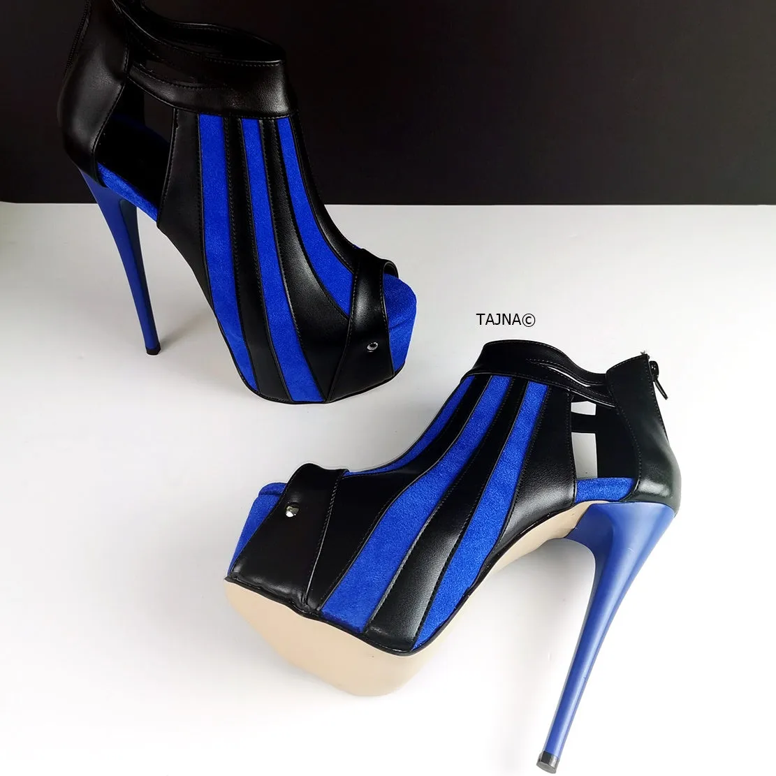 Blue Black Stripe Ankle Platform Shoes