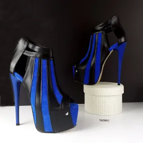 Blue Black Stripe Ankle Platform Shoes