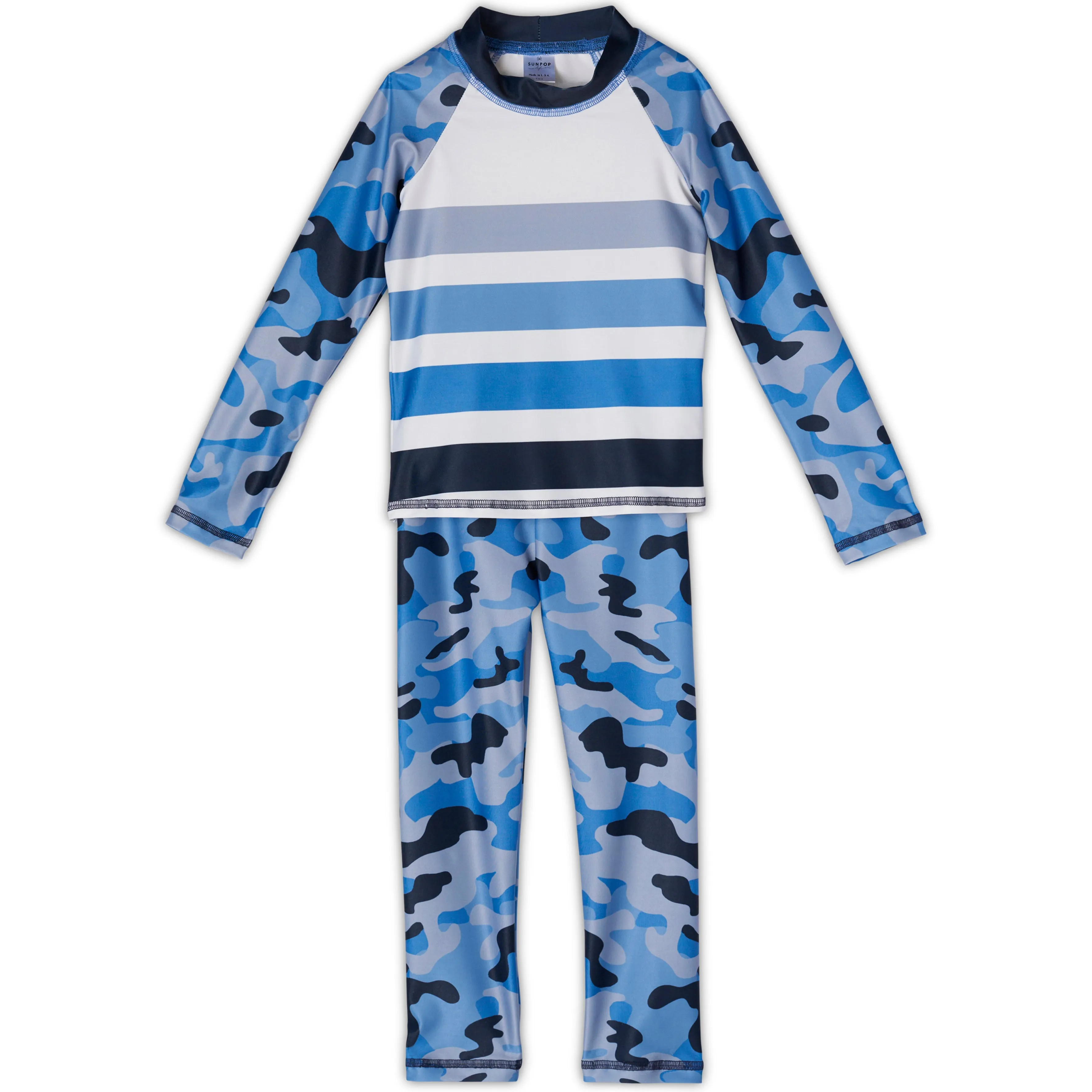 Blue Camo 2pc Rash Guard Set UPF 50  for Girls