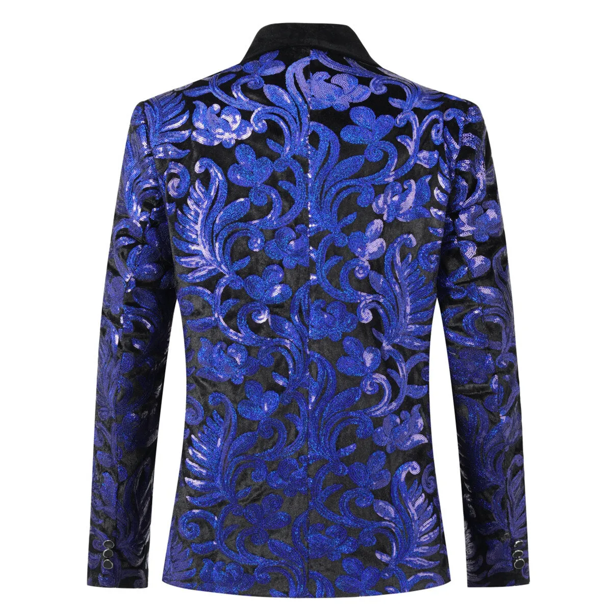 Blue Sequins Blazer Shawl Collar Blazer