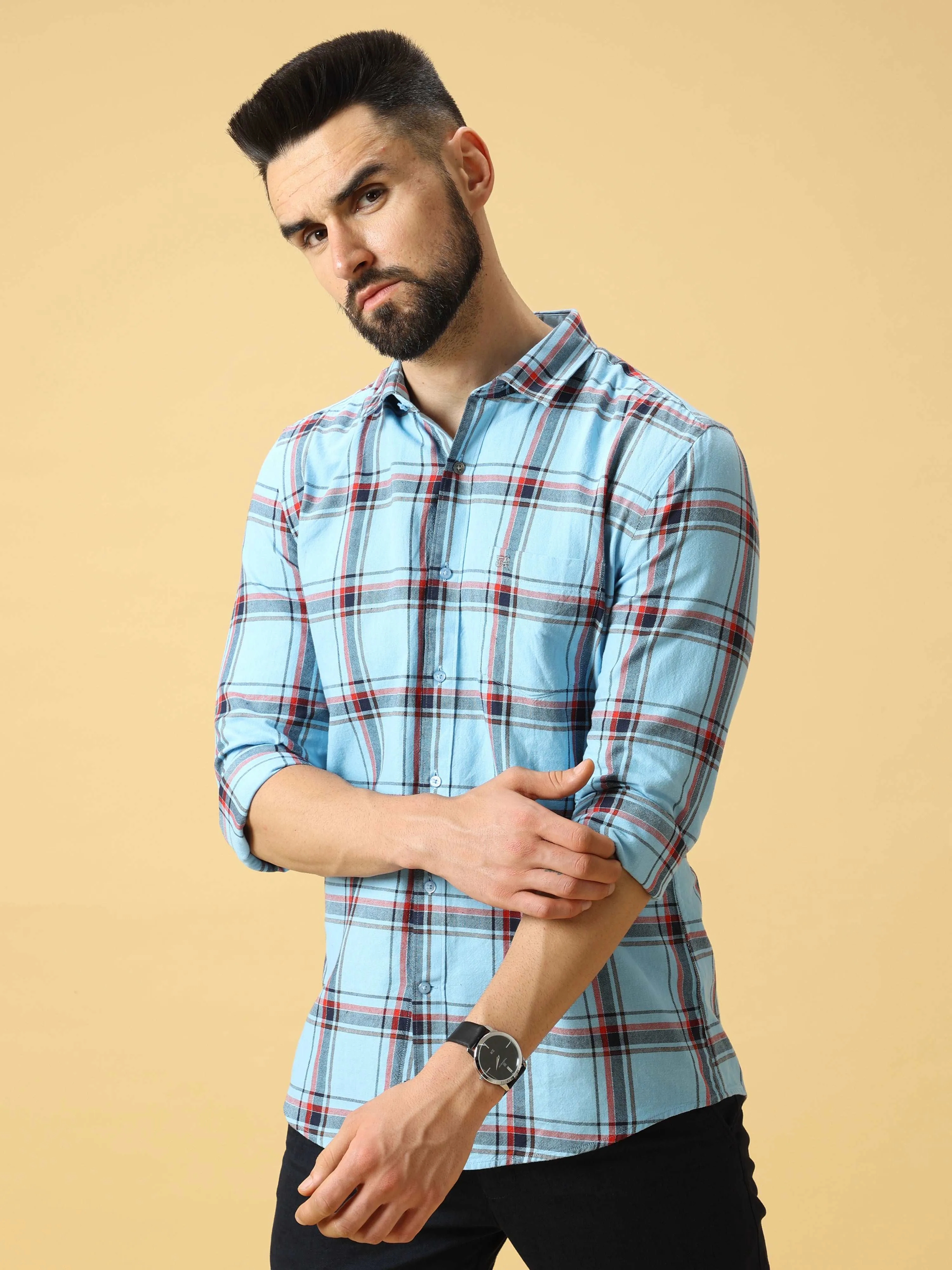 Blue With  Check Full Sleeve Shirt