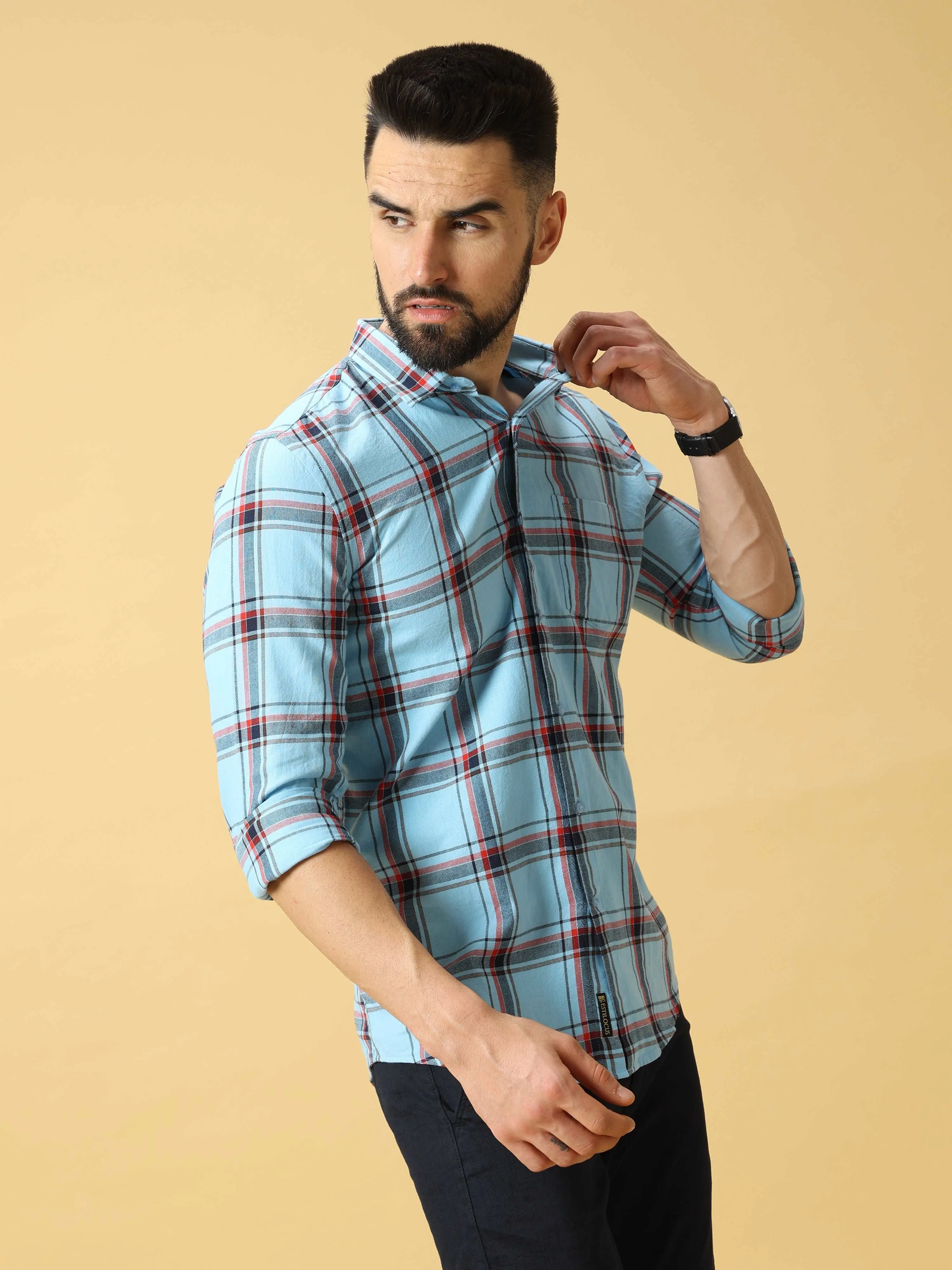 Blue With  Check Full Sleeve Shirt