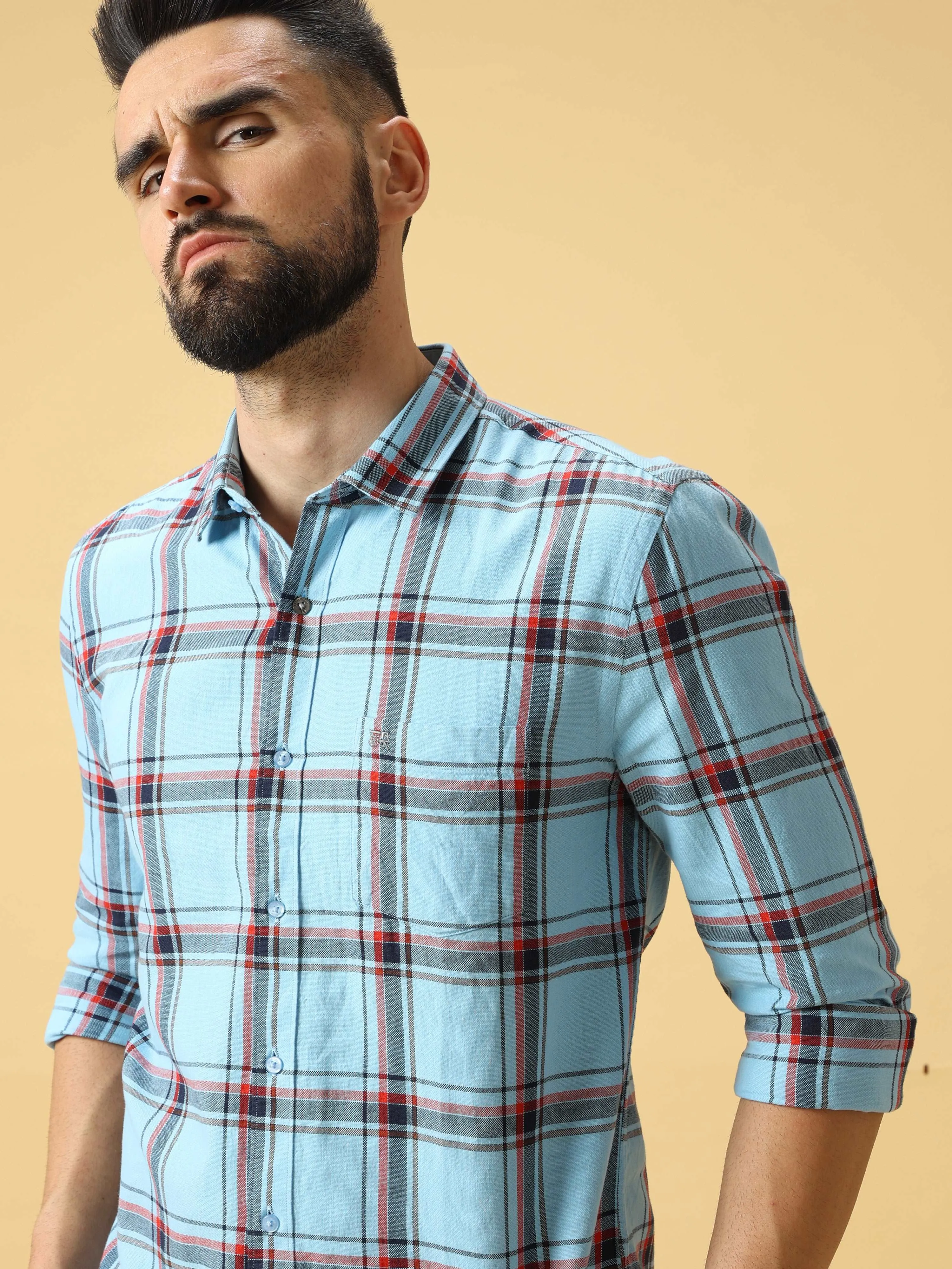 Blue With  Check Full Sleeve Shirt