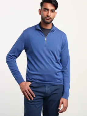 Blue Wool Quarter-Zip Sweater