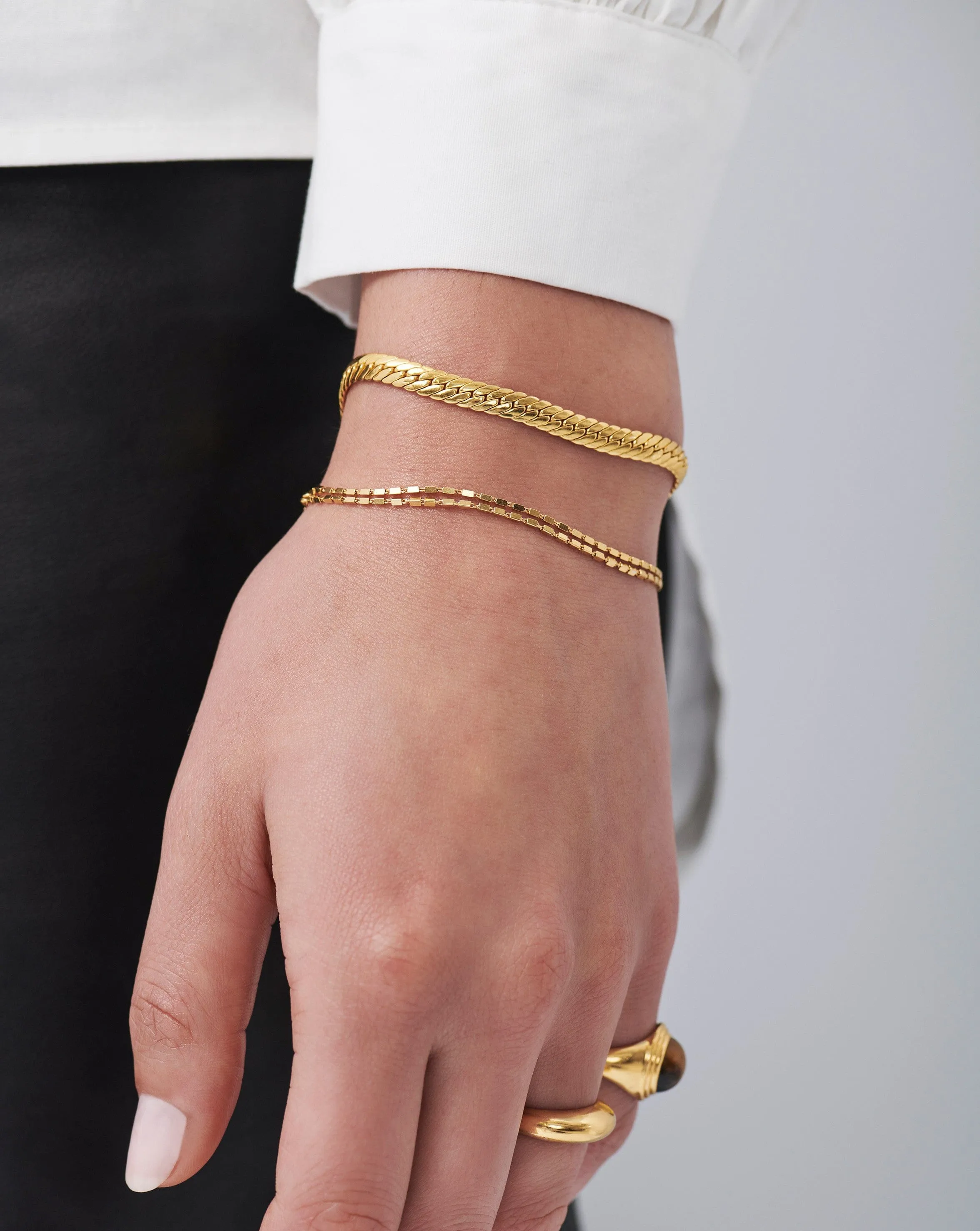 Box Link Double Chain Bracelet | 18ct Gold Plated Vermeil