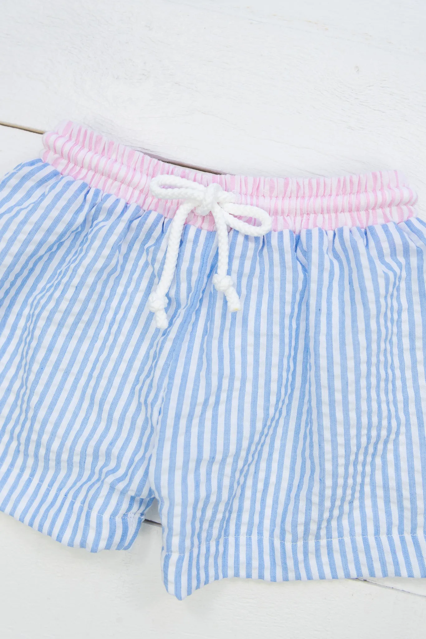 Boys Blue/Pink Seersucker Swim Shorts